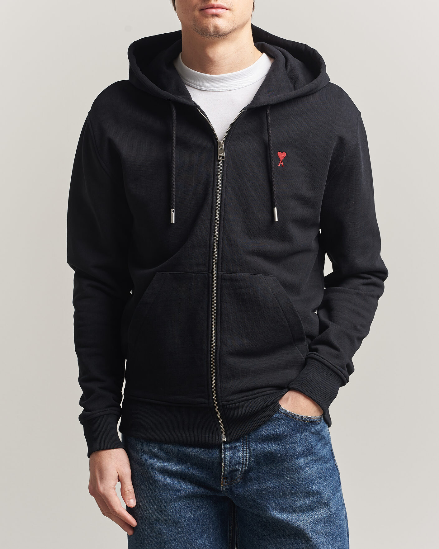 Heren | Truien | AMI | Heart Logo Full Zip Hoodie Black