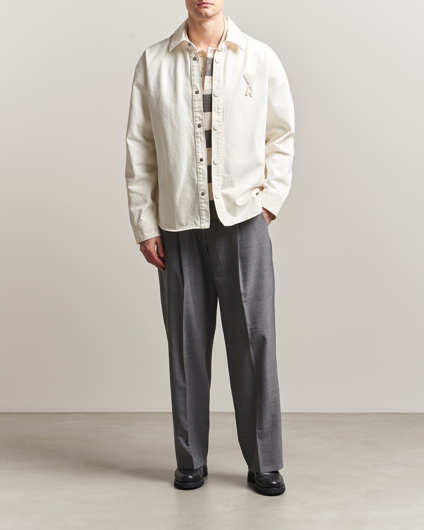 Homme | Chemises | AMI | Cotton Twill Overshirt Creme