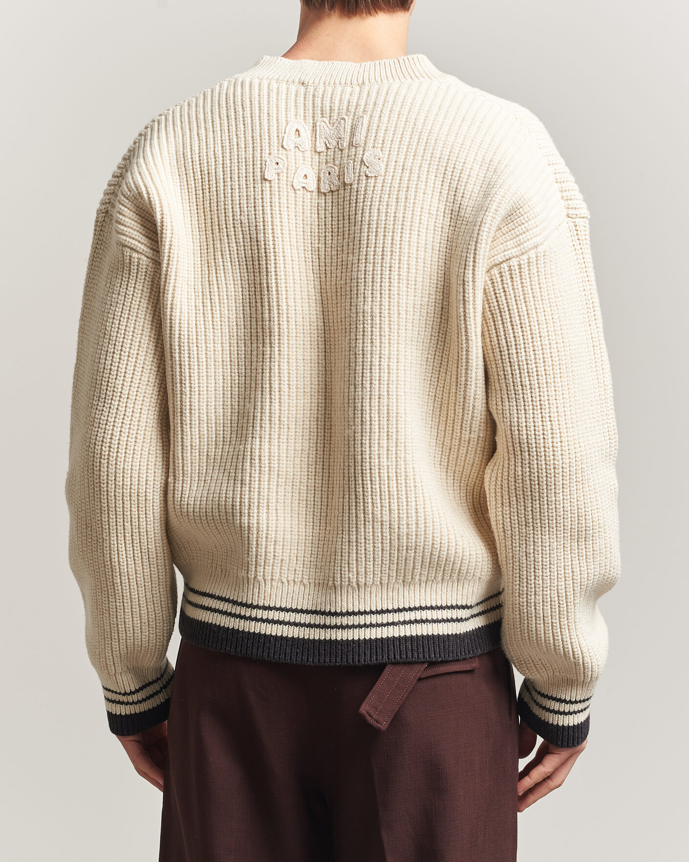 Homme | Pulls Et Tricots | AMI | Wool/Cotton Ribbed V-Neck Creme