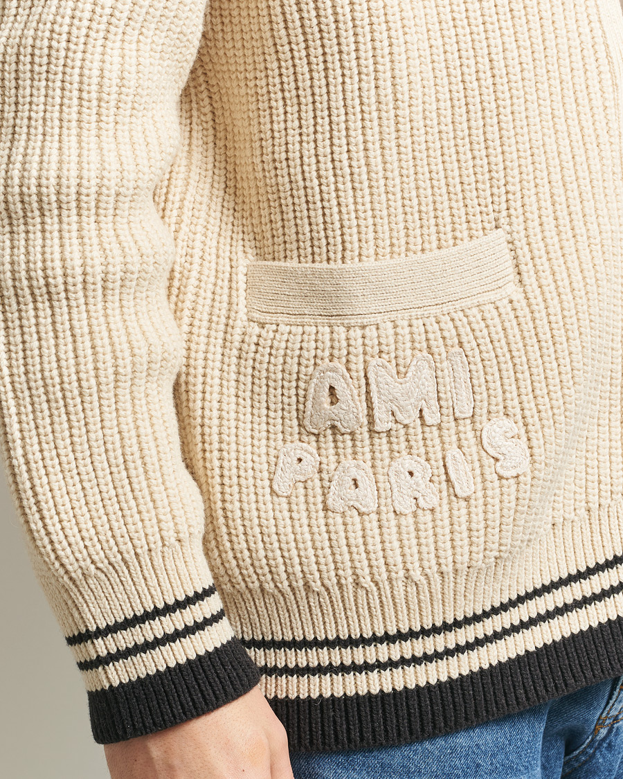 Heren | Truien | AMI | Wool/Cotton Ribbed Cardigan Creme