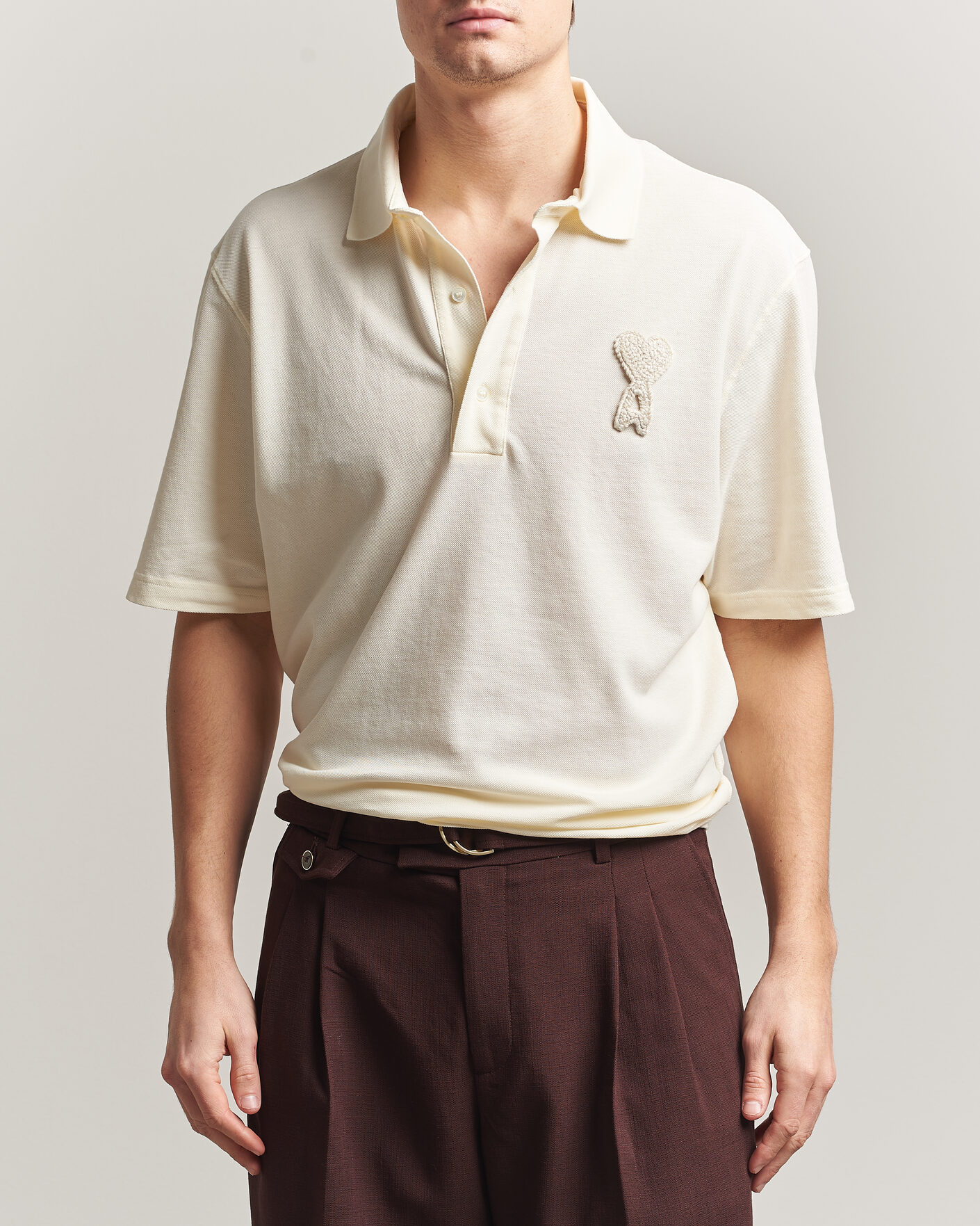 Heren | Polo's | AMI | Knitted Heart Logo Polo Creme