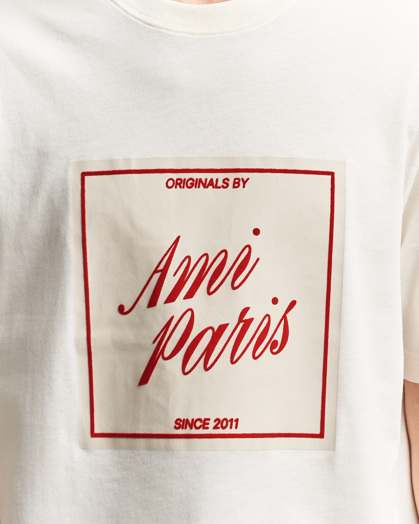 Heren | T-shirts | AMI | Boxy Fit Printed T-Shirt Creme