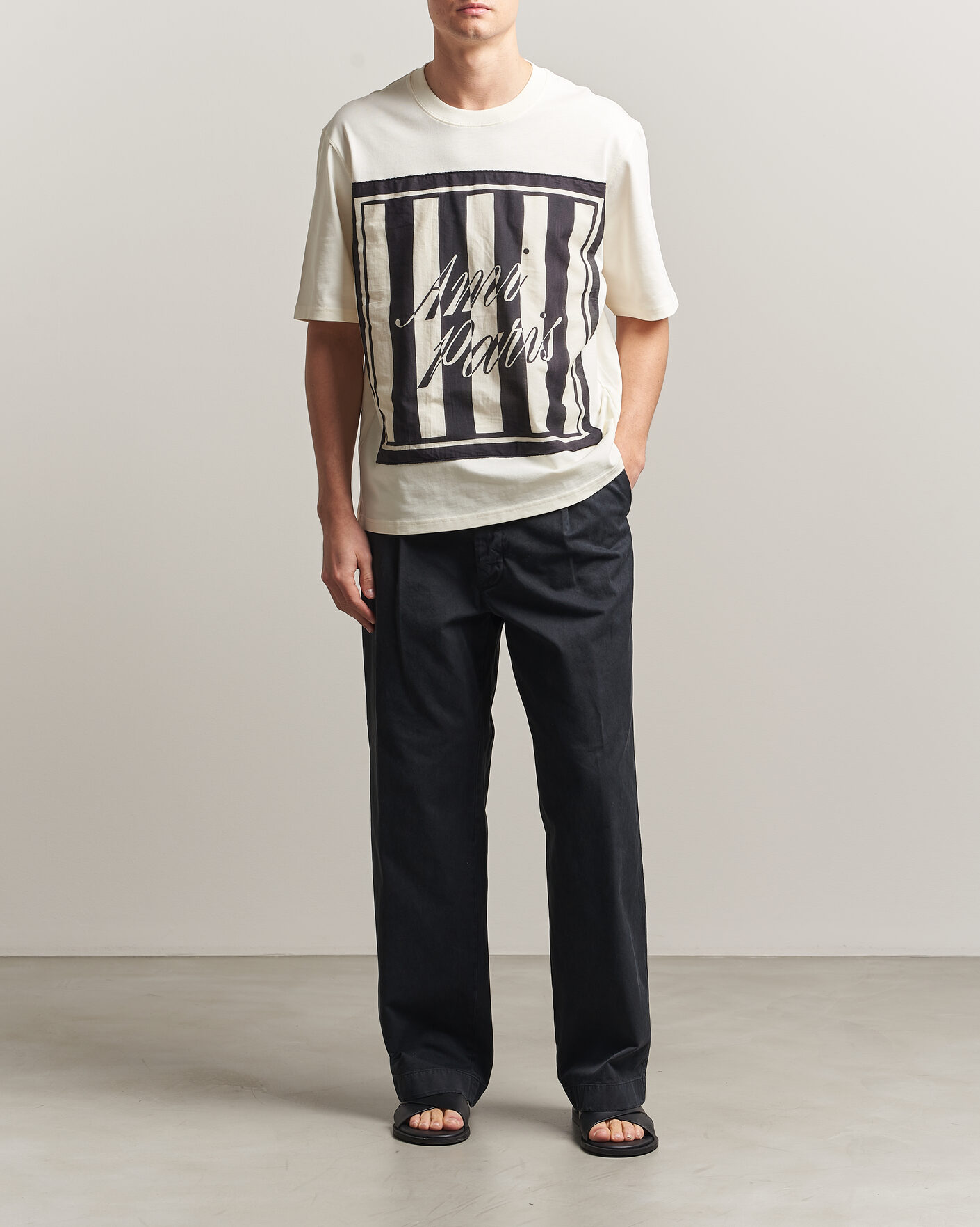 Heren | T-shirts | AMI | Boxy Fit Printed T-Shirt Creme