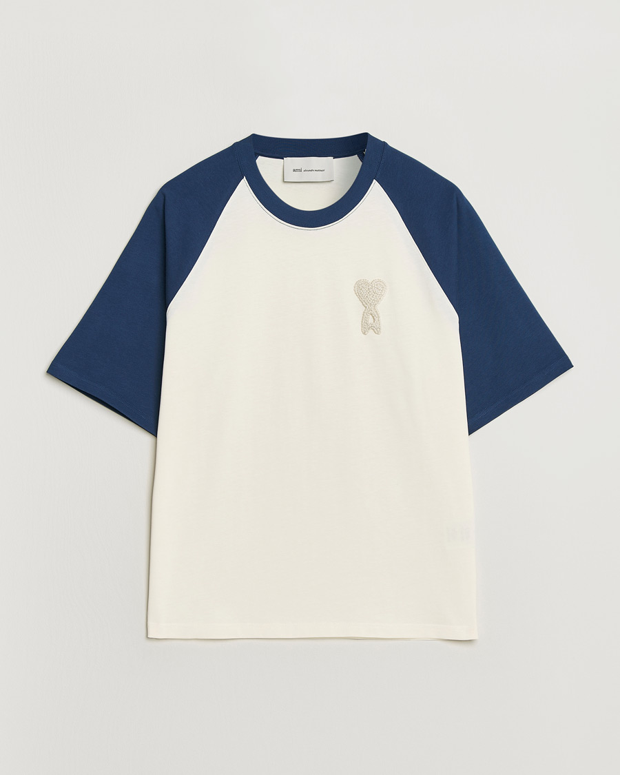 Homme | T-shirts | AMI | Knitted Heart Logo T-Shirt Creme/Navy