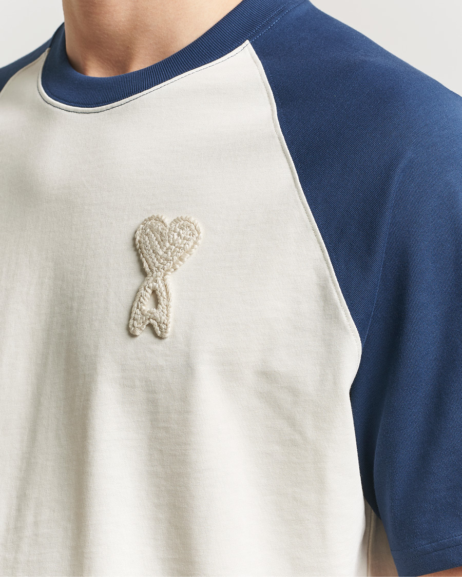 Homme | T-shirts | AMI | Knitted Heart Logo T-Shirt Creme/Navy