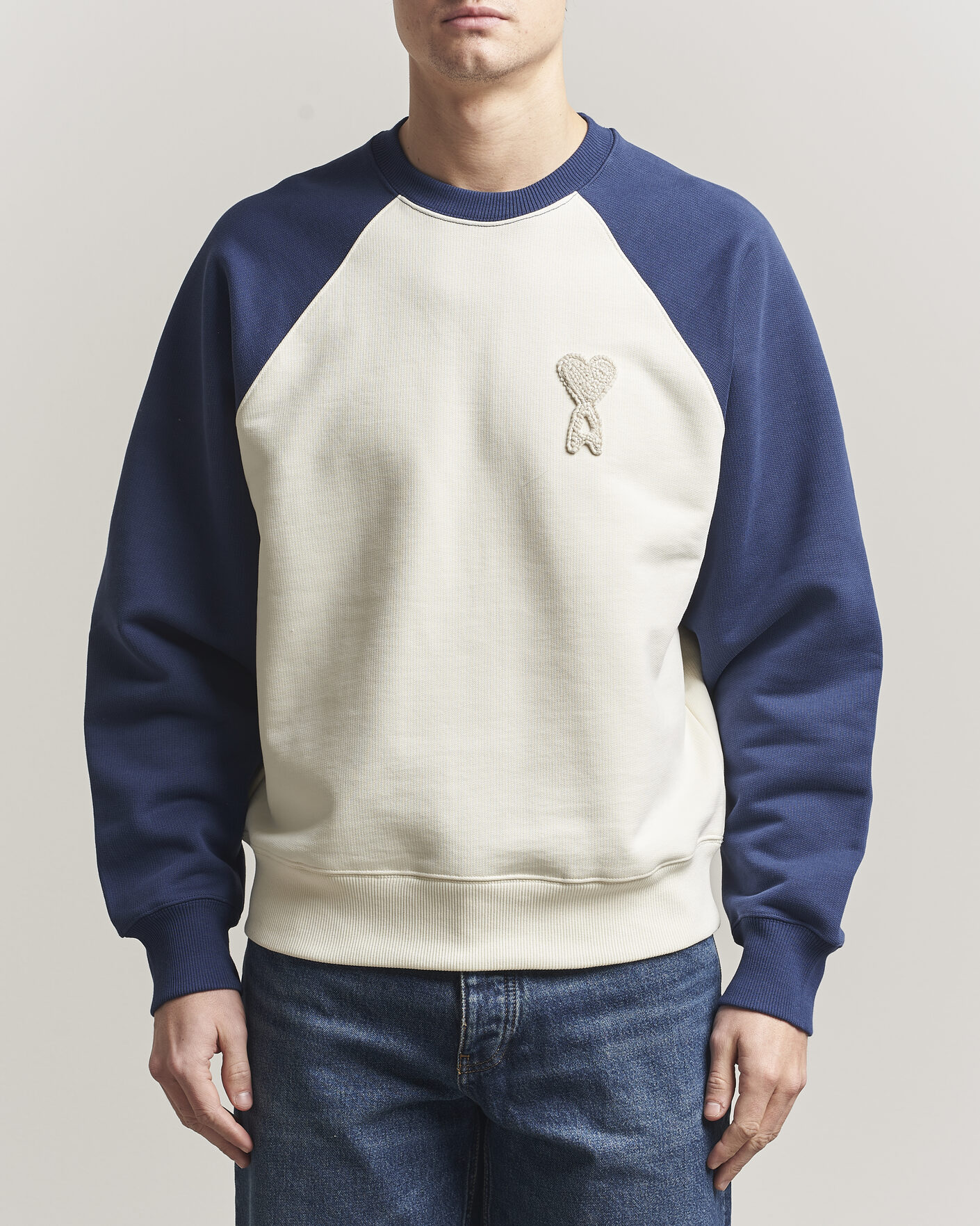 Homme | Pulls Et Tricots | AMI | Knitted Heart Logo Sweatshirt Creme/Navy