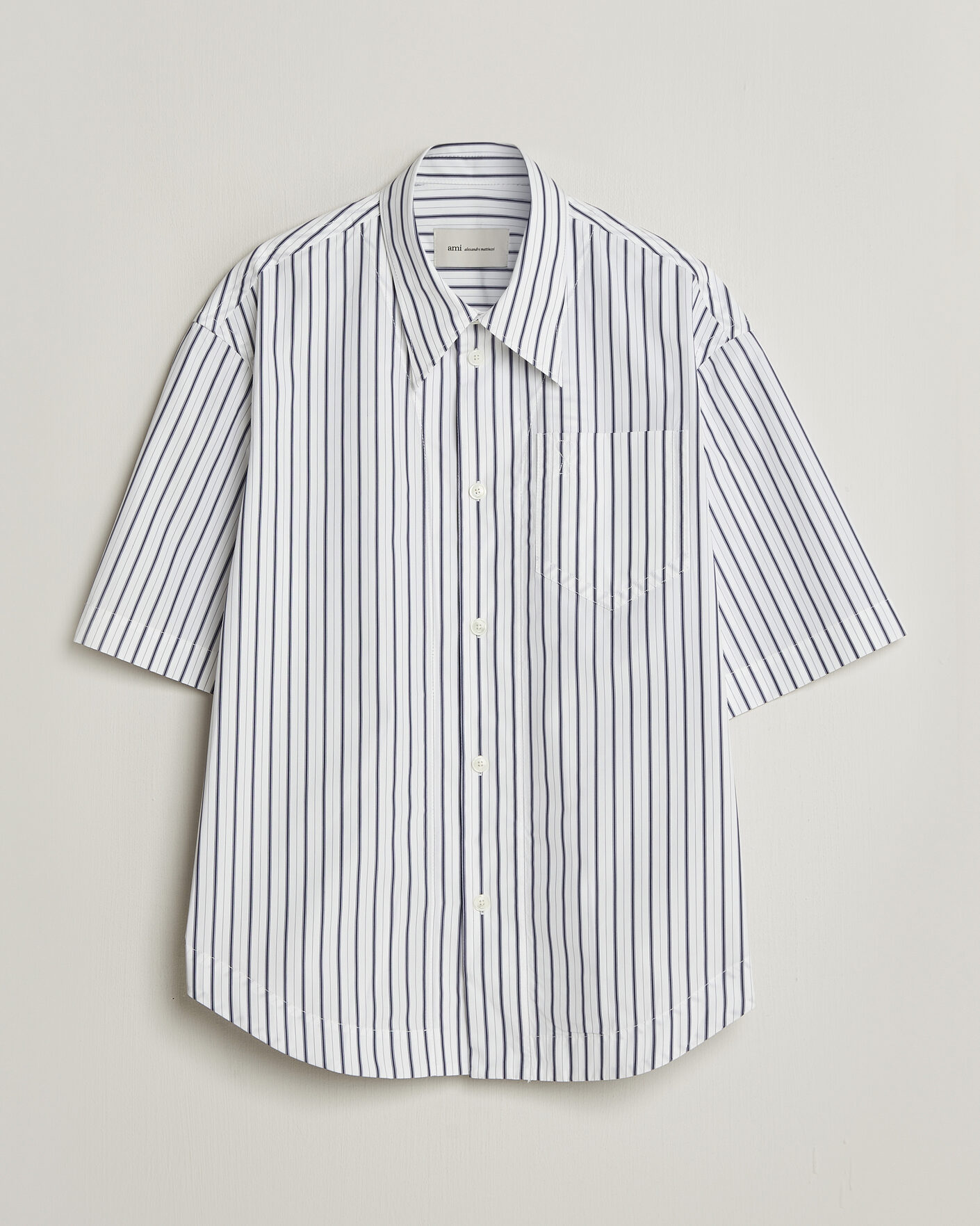 Heren | Overhemden | AMI | Short Sleeve Camp Collar Shirt White/Blue
