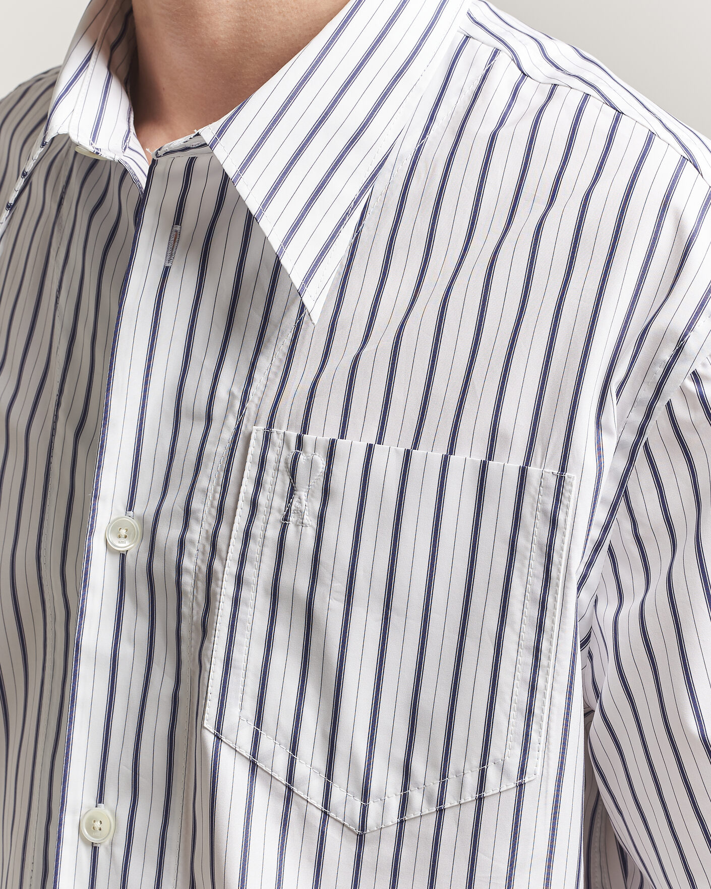 Homme | Chemises | AMI | Short Sleeve Camp Collar Shirt White/Blue