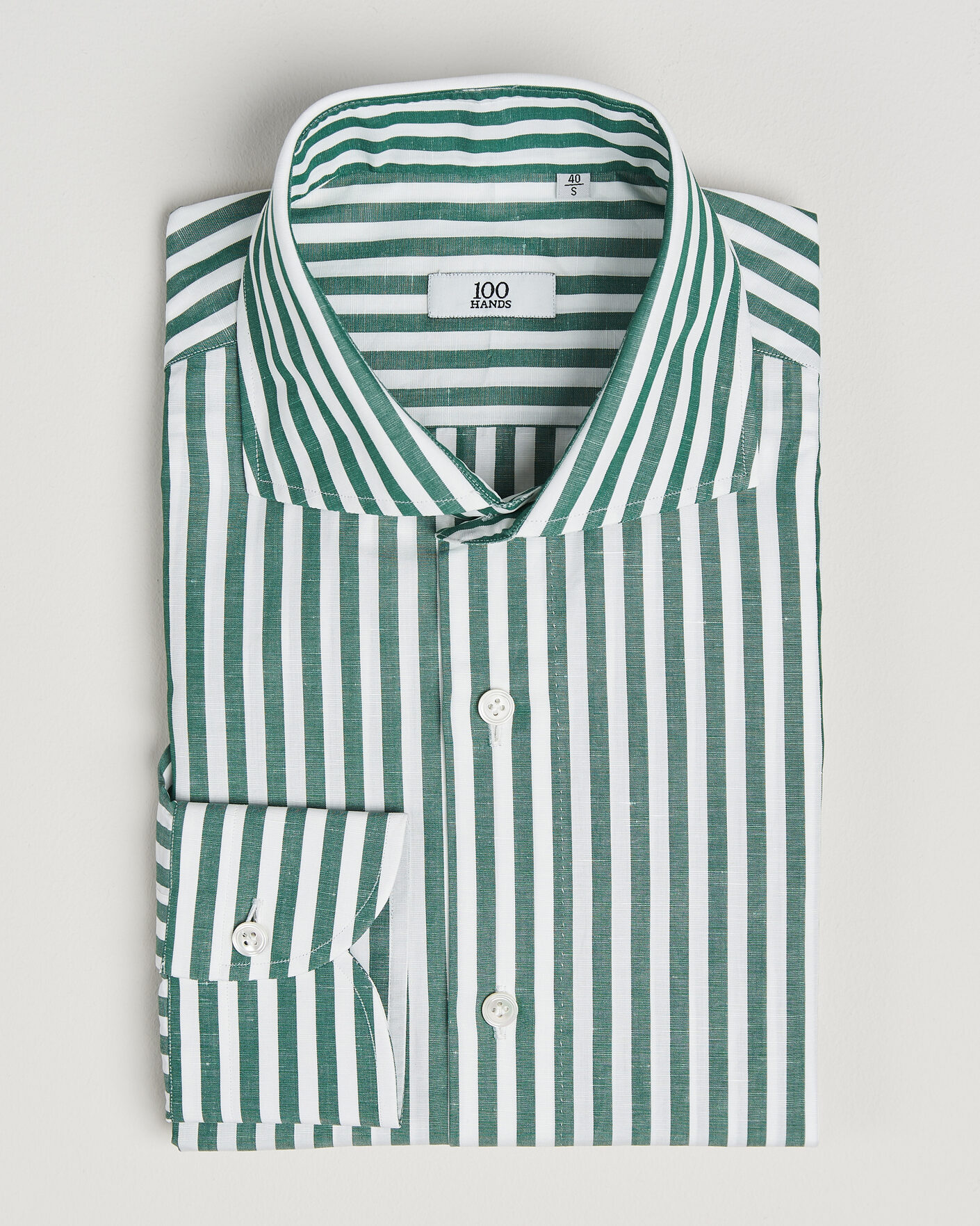 Heren | Overhemden | 100Hands | Cotton/Linen Bengal Stripe Shirt Green