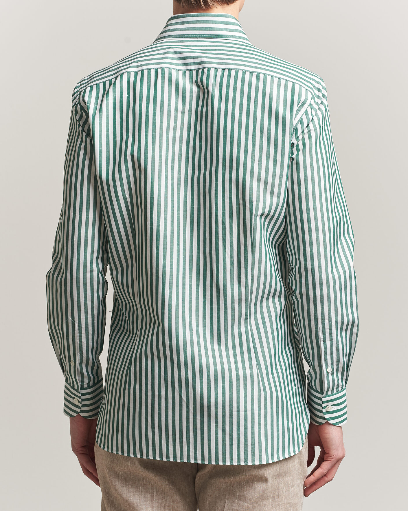 Heren | Overhemden | 100Hands | Cotton/Linen Bengal Stripe Shirt Green