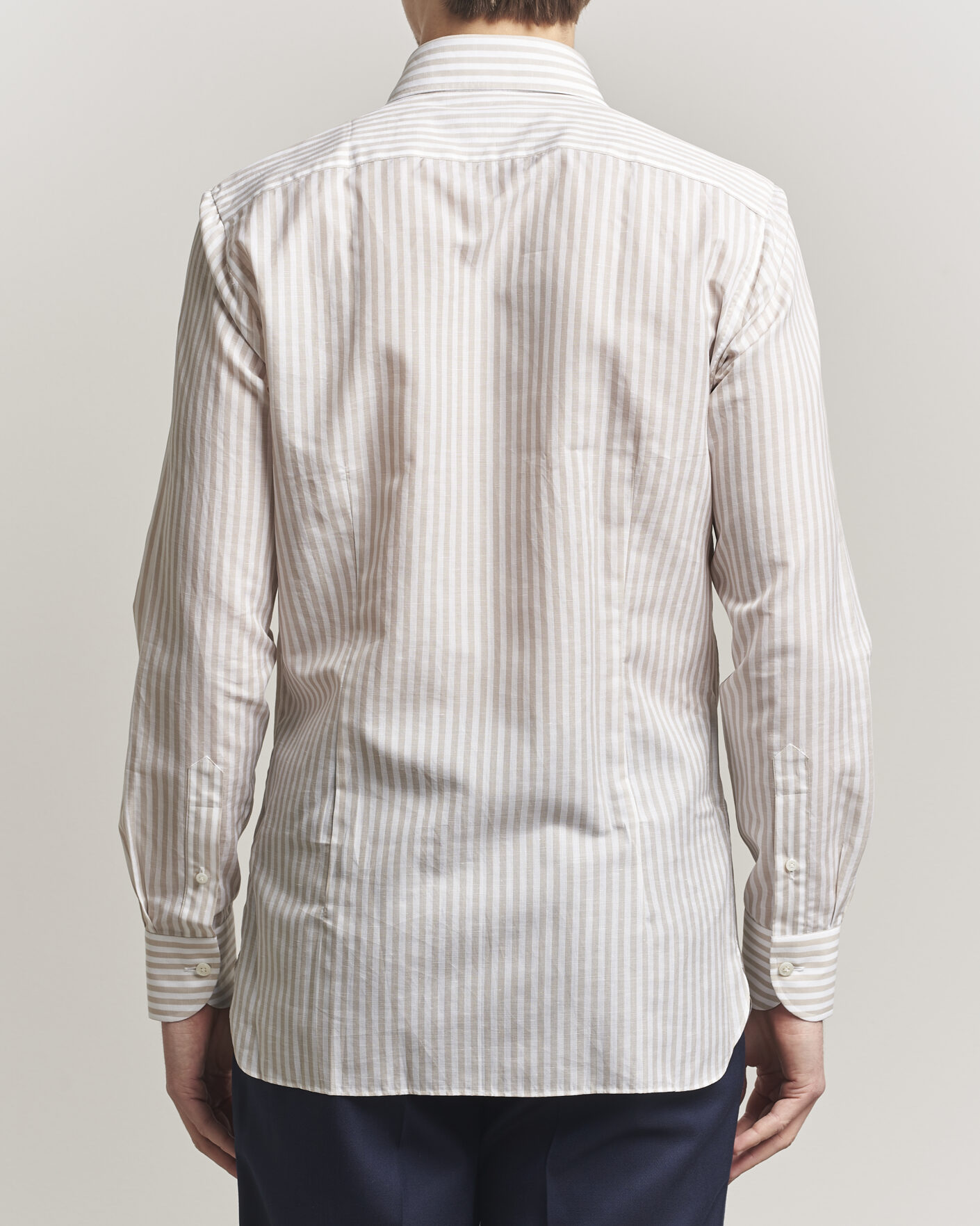 Heren | Overhemden | 100Hands | Cotton/Linen Bengal Stripe Shirt Light Brown