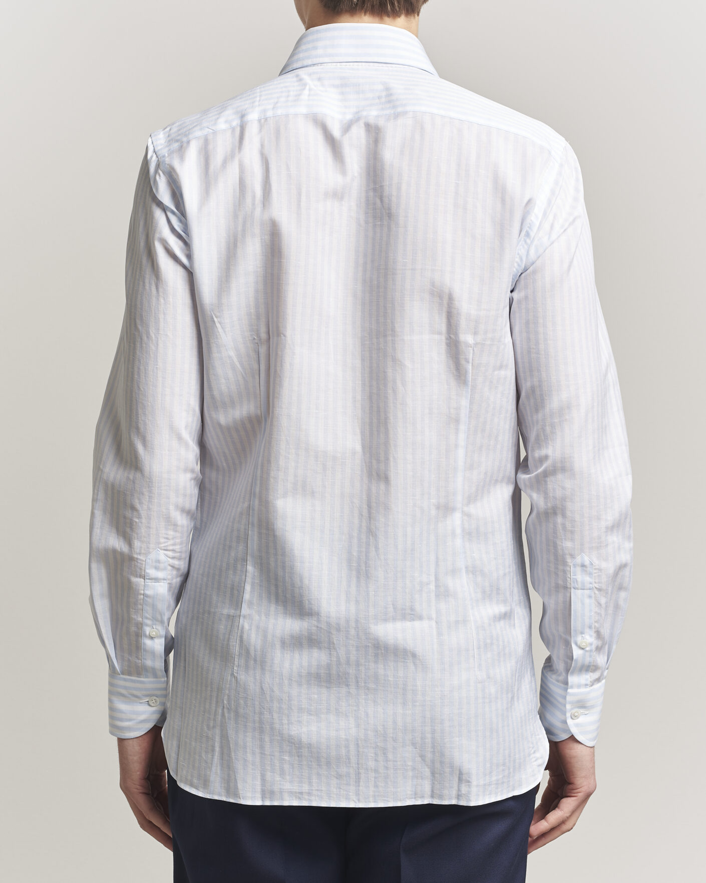 Homme | Chemises | 100Hands | Cotton/Linen Bengal Stripe Shirt Light Blue