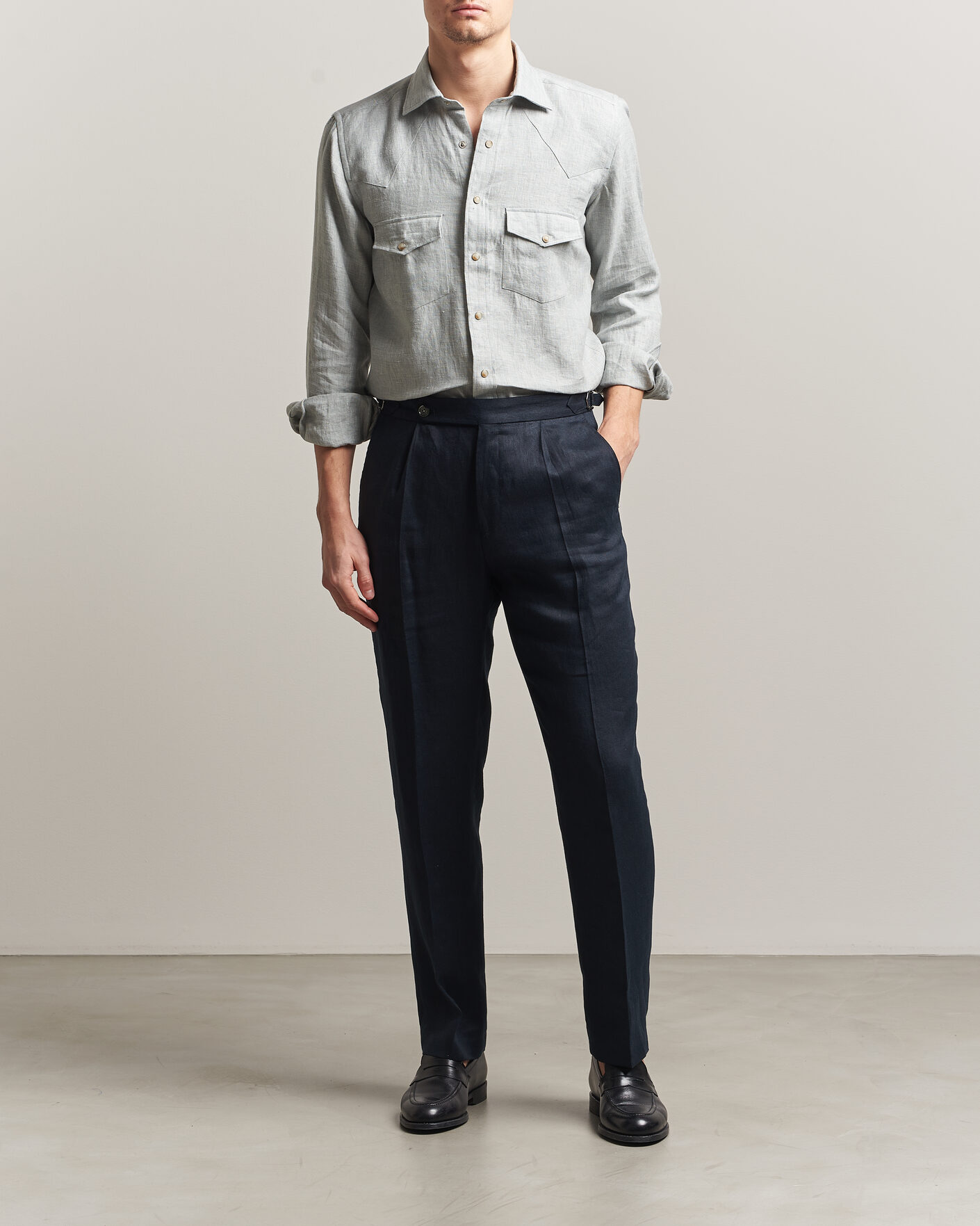 Heren | Overhemden | 100Hands | Two Pocket Western Linen Shirt Mint Green