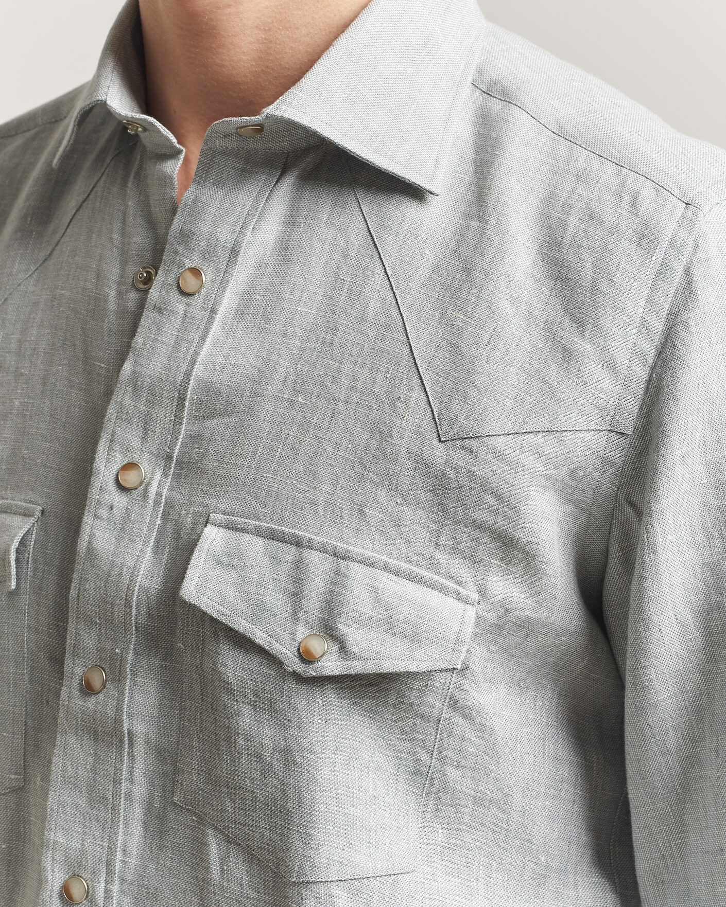 Heren | Overhemden | 100Hands | Two Pocket Western Linen Shirt Mint Green