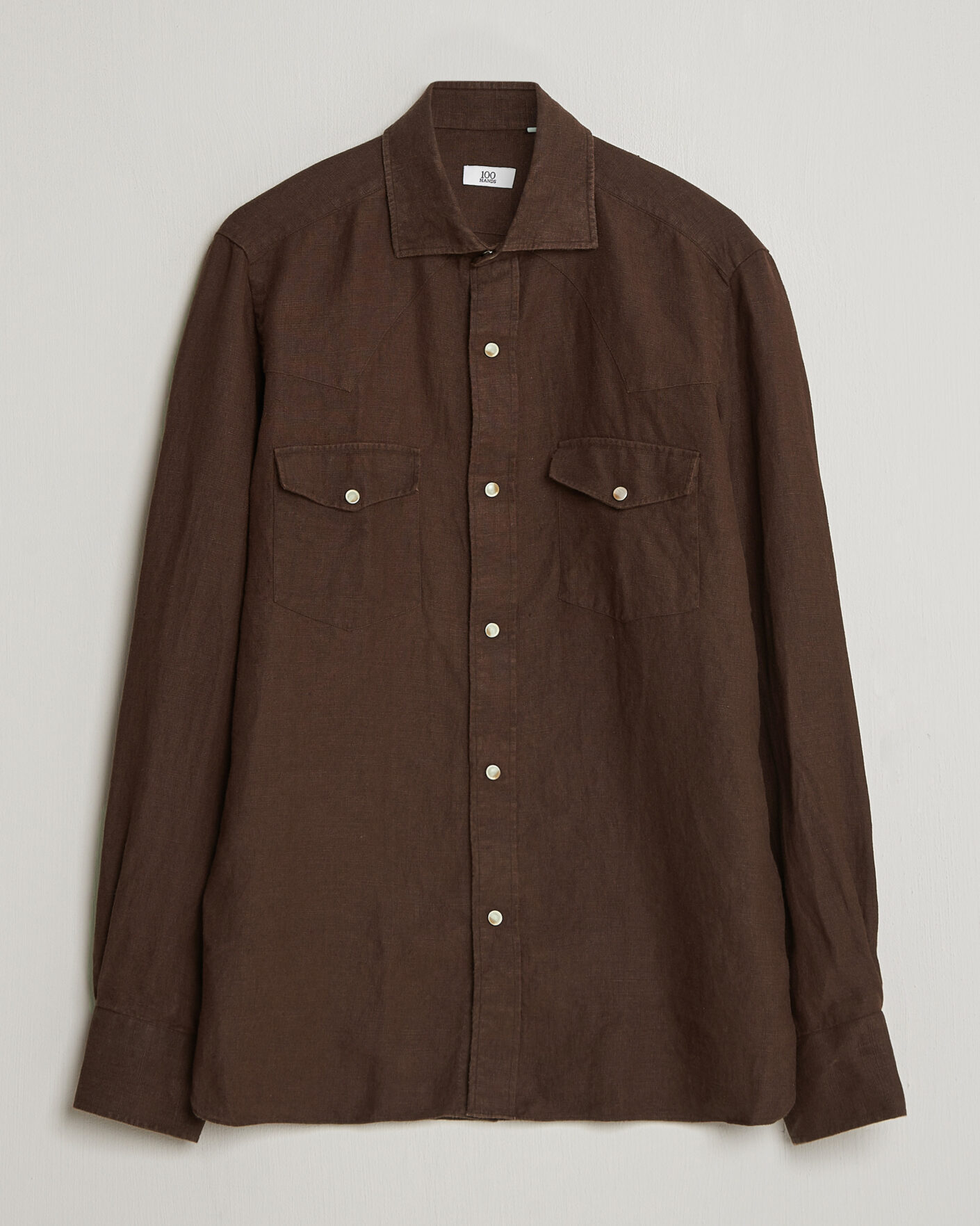 Homme | Chemises | 100Hands | Two Pocket Western Linen Shirt Chocolate