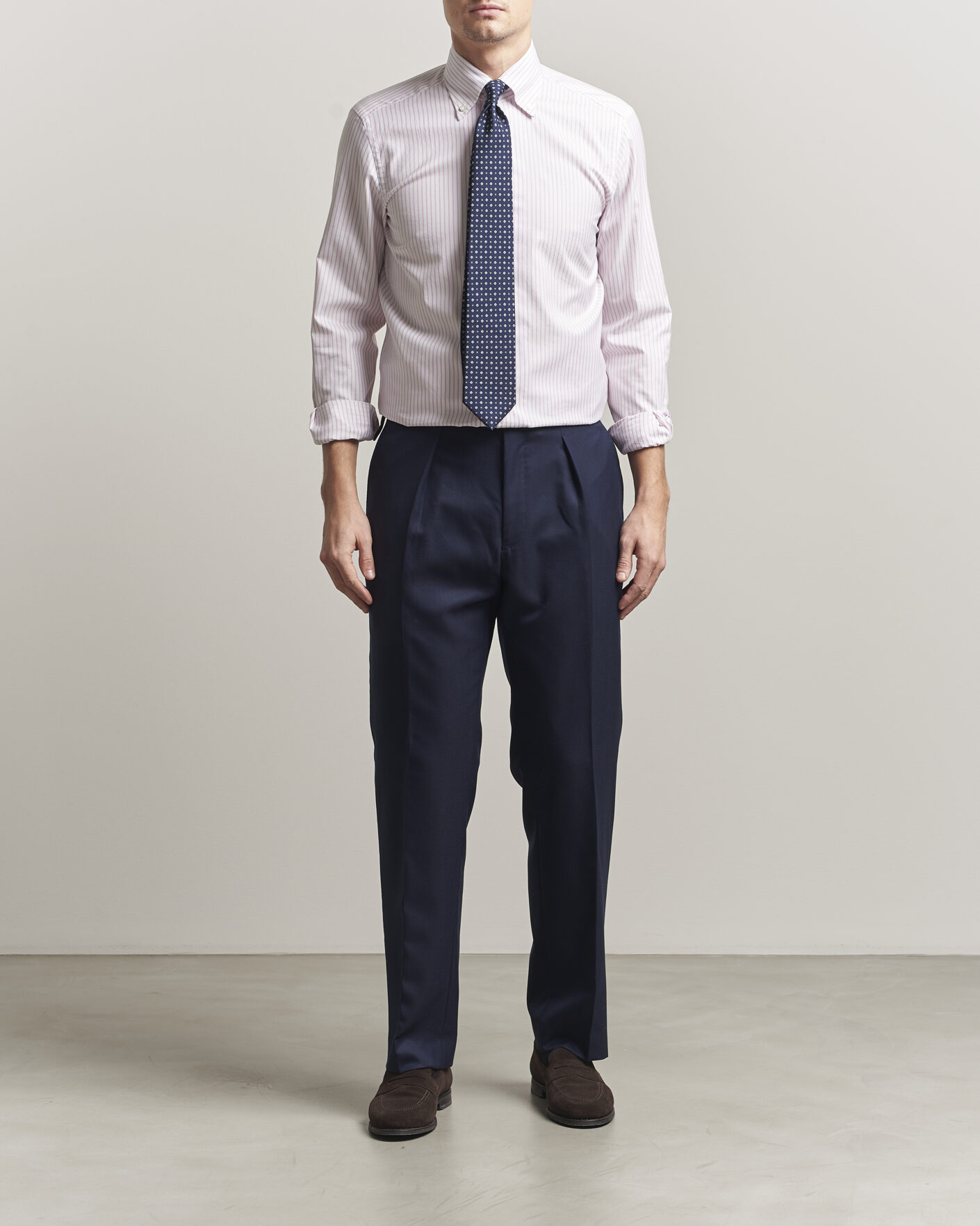 Heren | Overhemden | 100Hands | Washed Striped Oxford Shirt Lavender