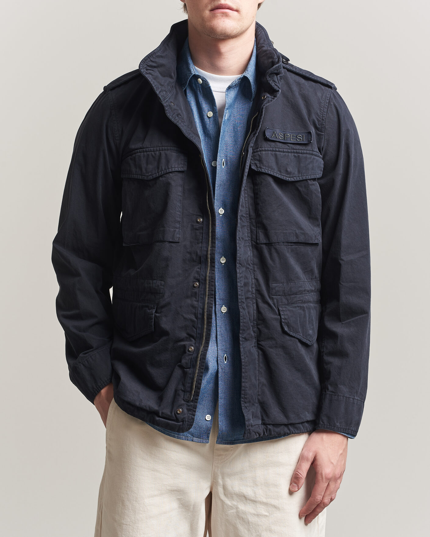 Homme | Manteaux Et Vestes | Aspesi | Washed Cotton Field Jacket Navy