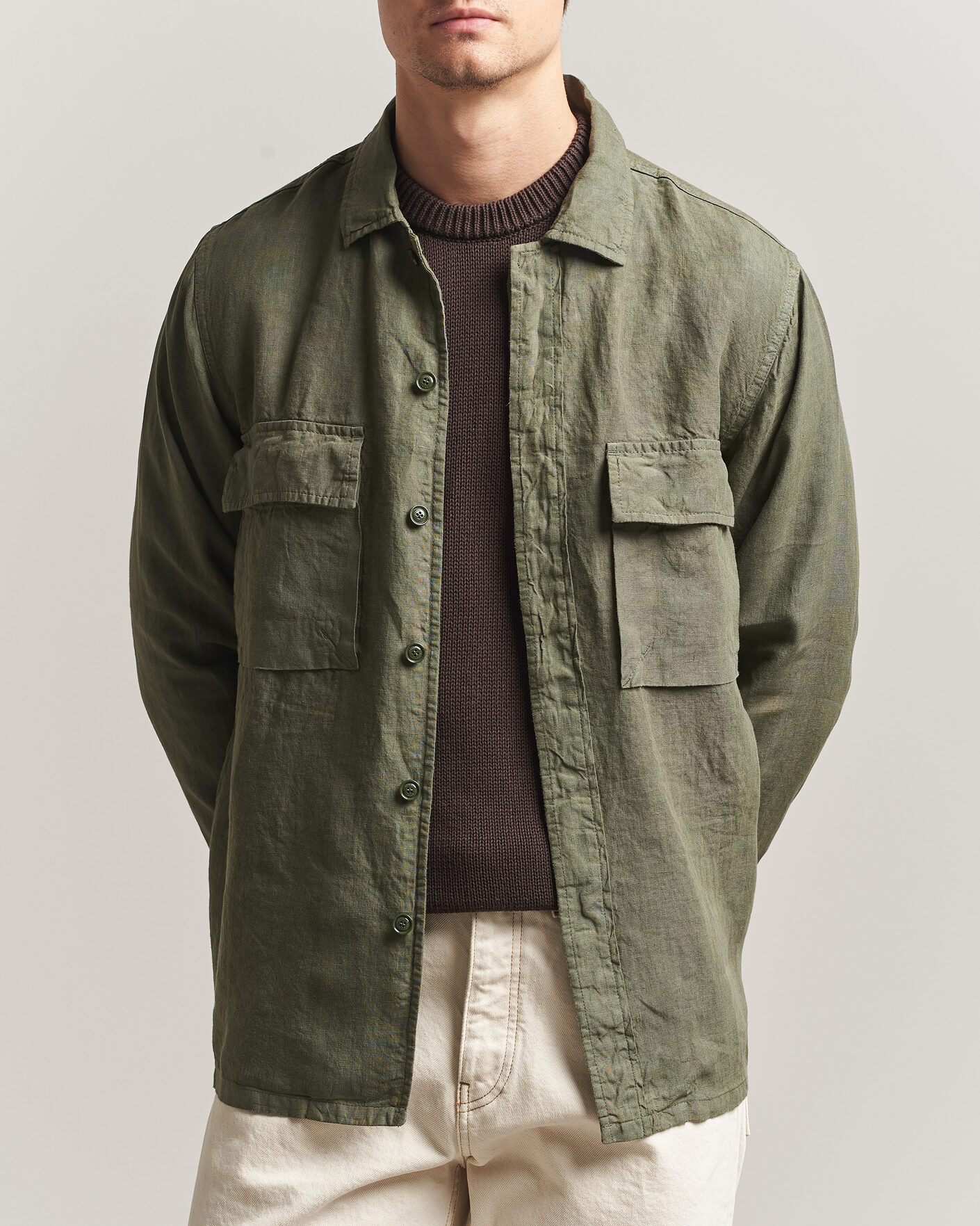 Heren | Jassen | Aspesi | Linen Overshirt Military