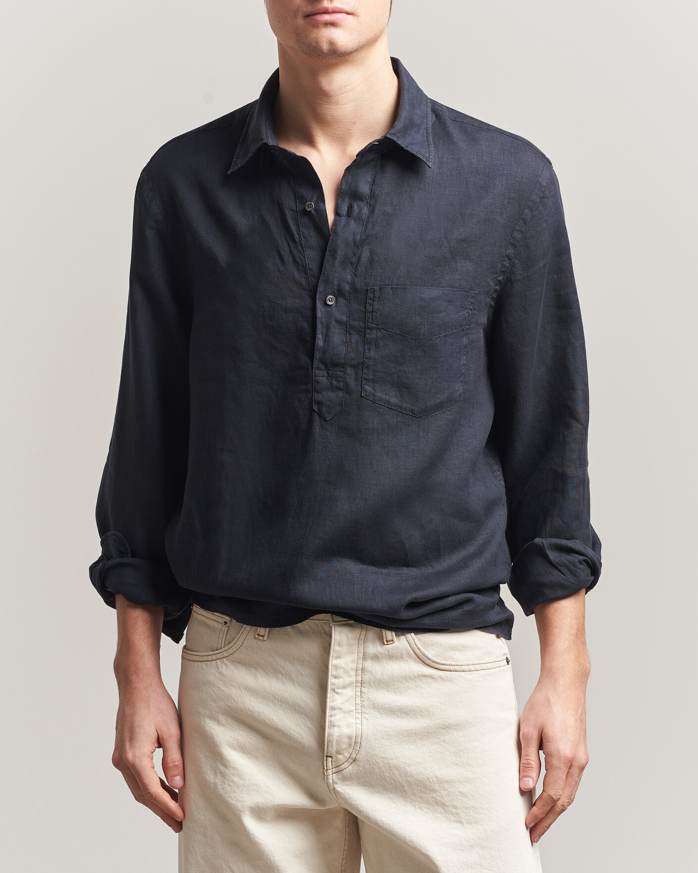 Heren | Overhemden | Aspesi | Popover Linen Shirt Navy