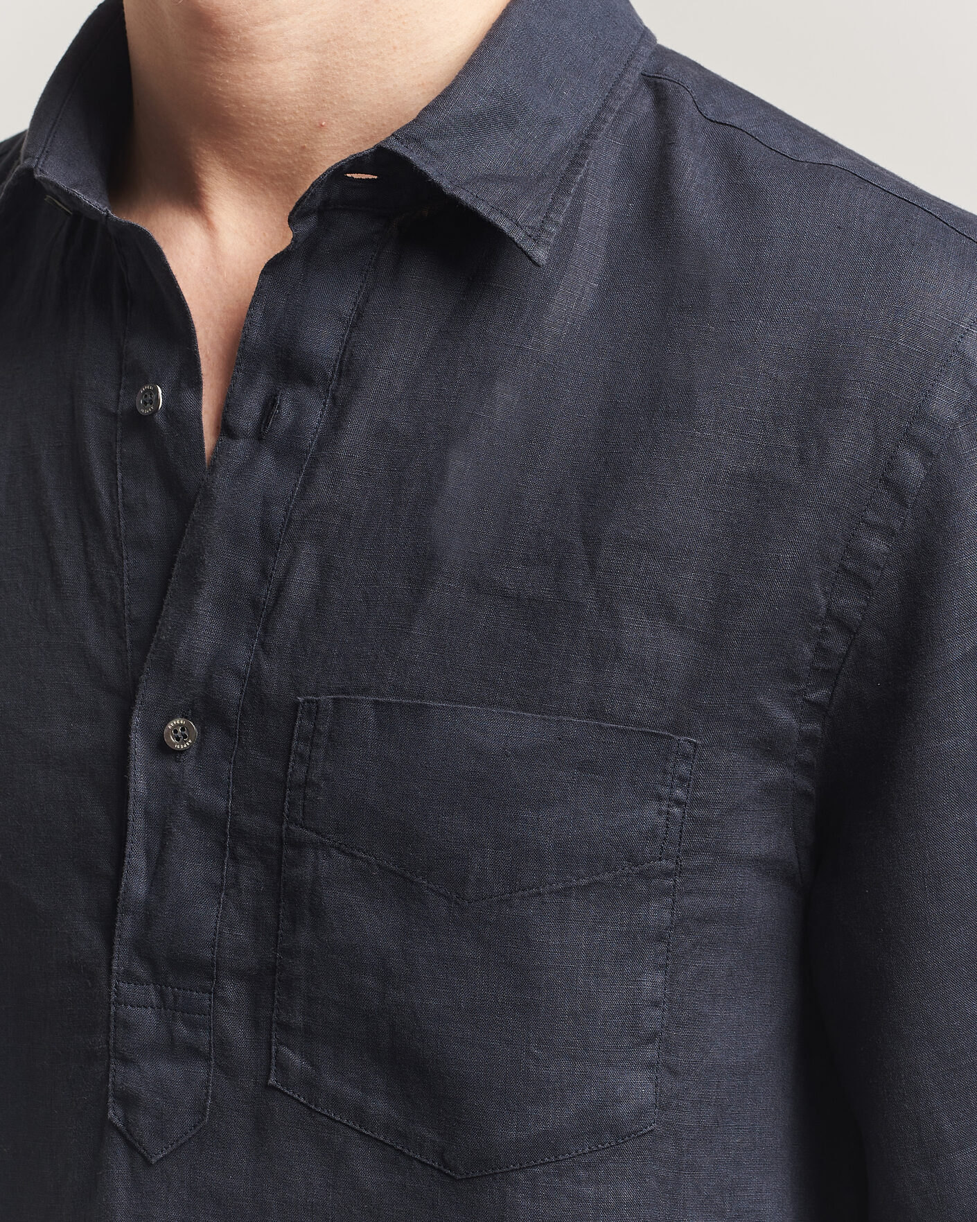 Heren | Overhemden | Aspesi | Popover Linen Shirt Navy