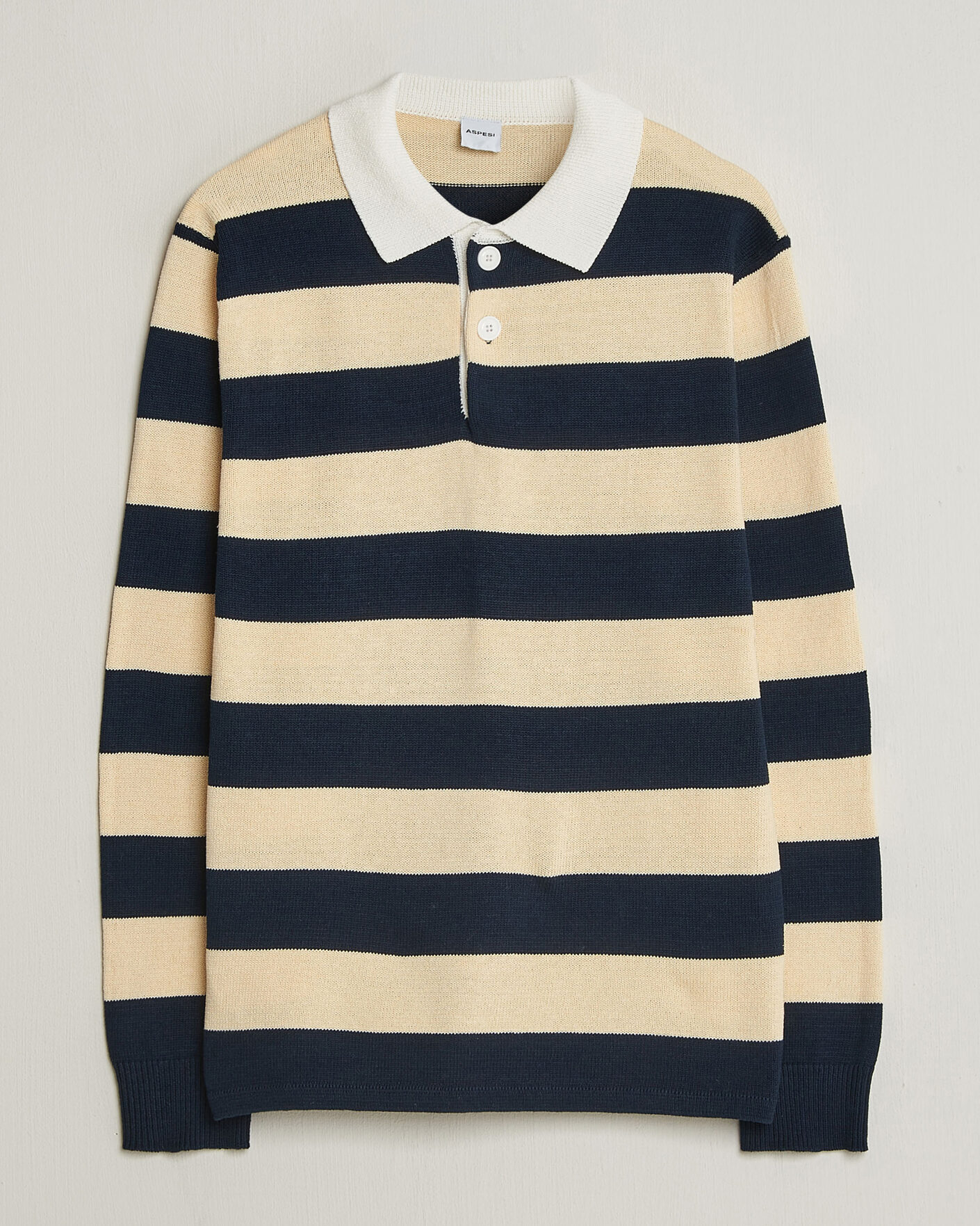 Heren | Truien | Aspesi | Long Sleeve Knitted Polo Navy/Ecru