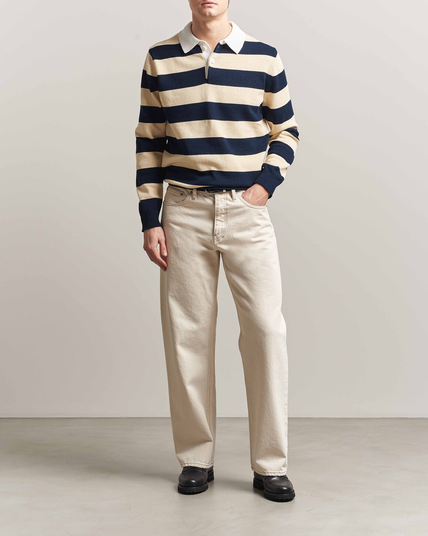 Heren | Truien | Aspesi | Long Sleeve Knitted Polo Navy/Ecru