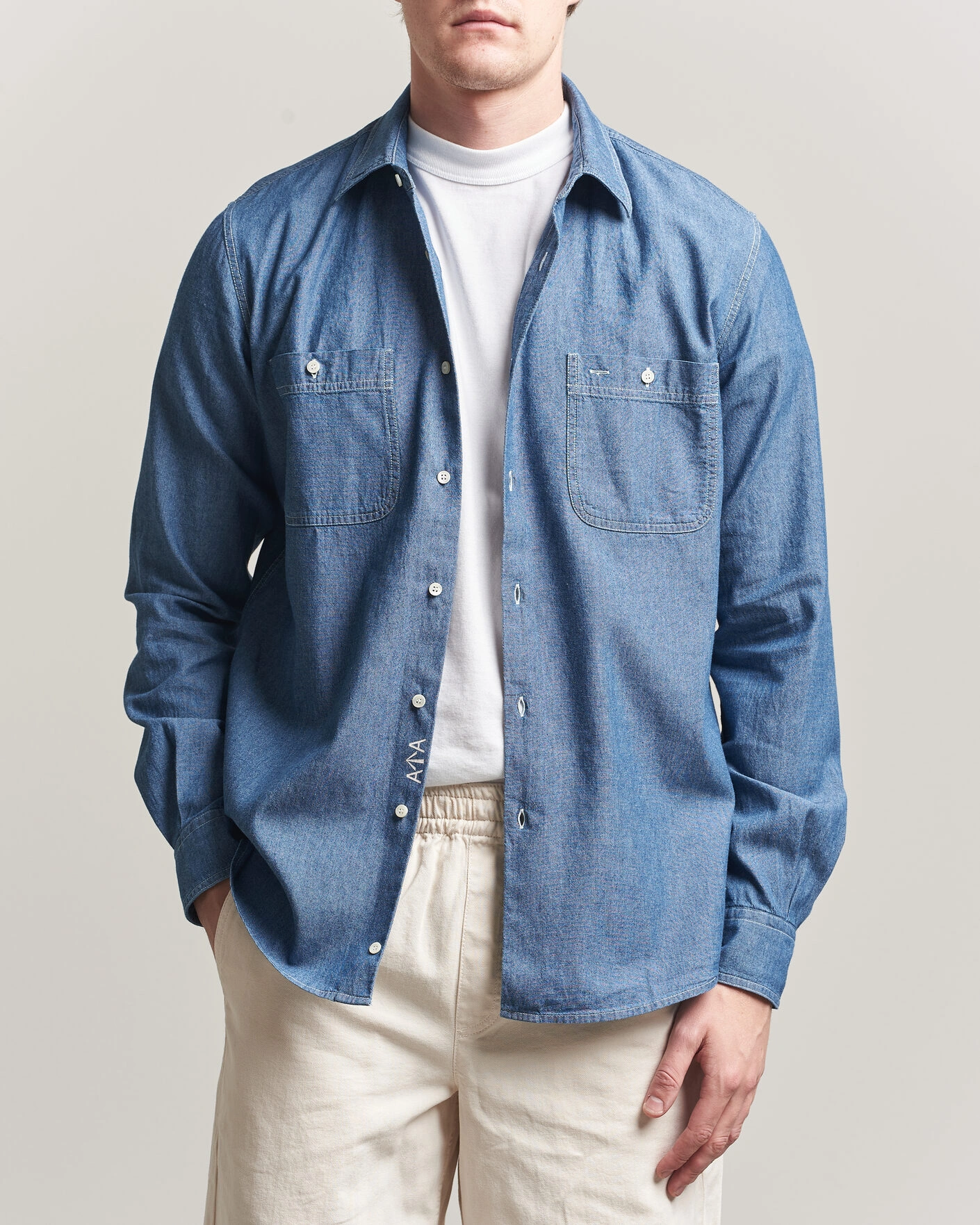 Heren | Overhemden | Aspesi | Chambray Work Shirt Medium Blue