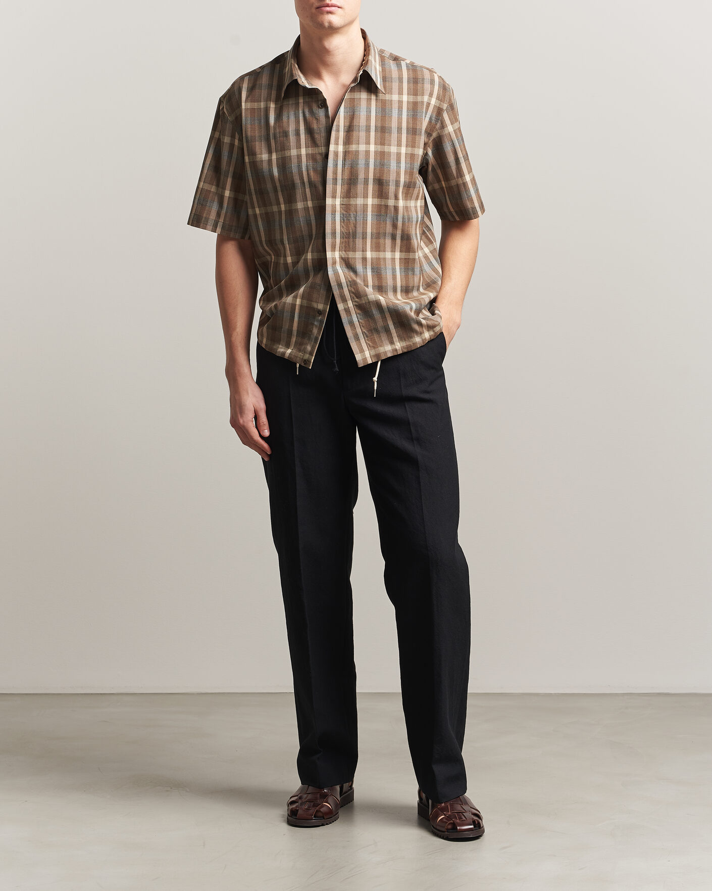 Heren | Broeken | Auralee | Wool/Linen Ox Drawstring Pants Black