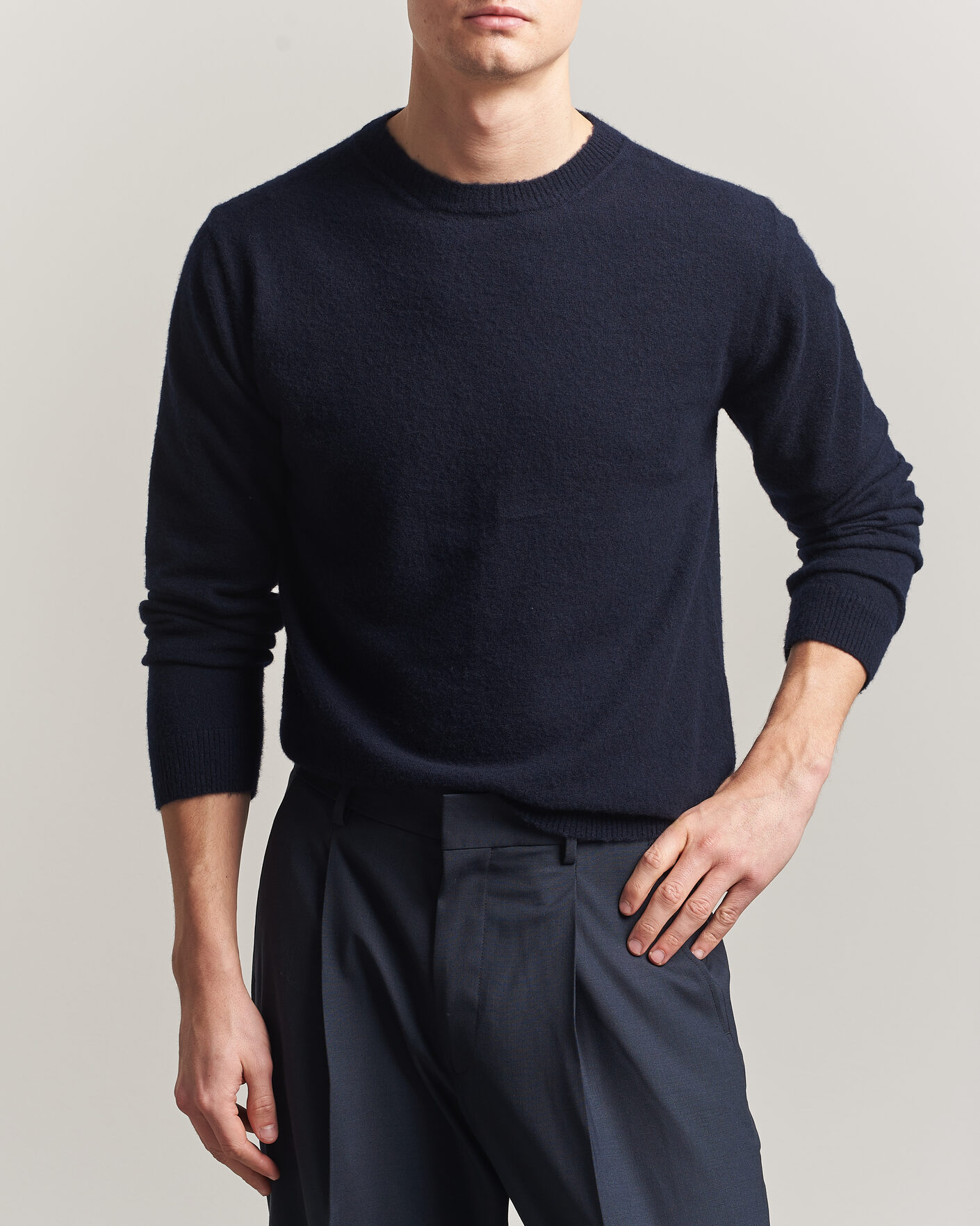 Homme | Pulls Et Tricots | Auralee | Brushed Cashmere/Cotton Crew Neck Navy