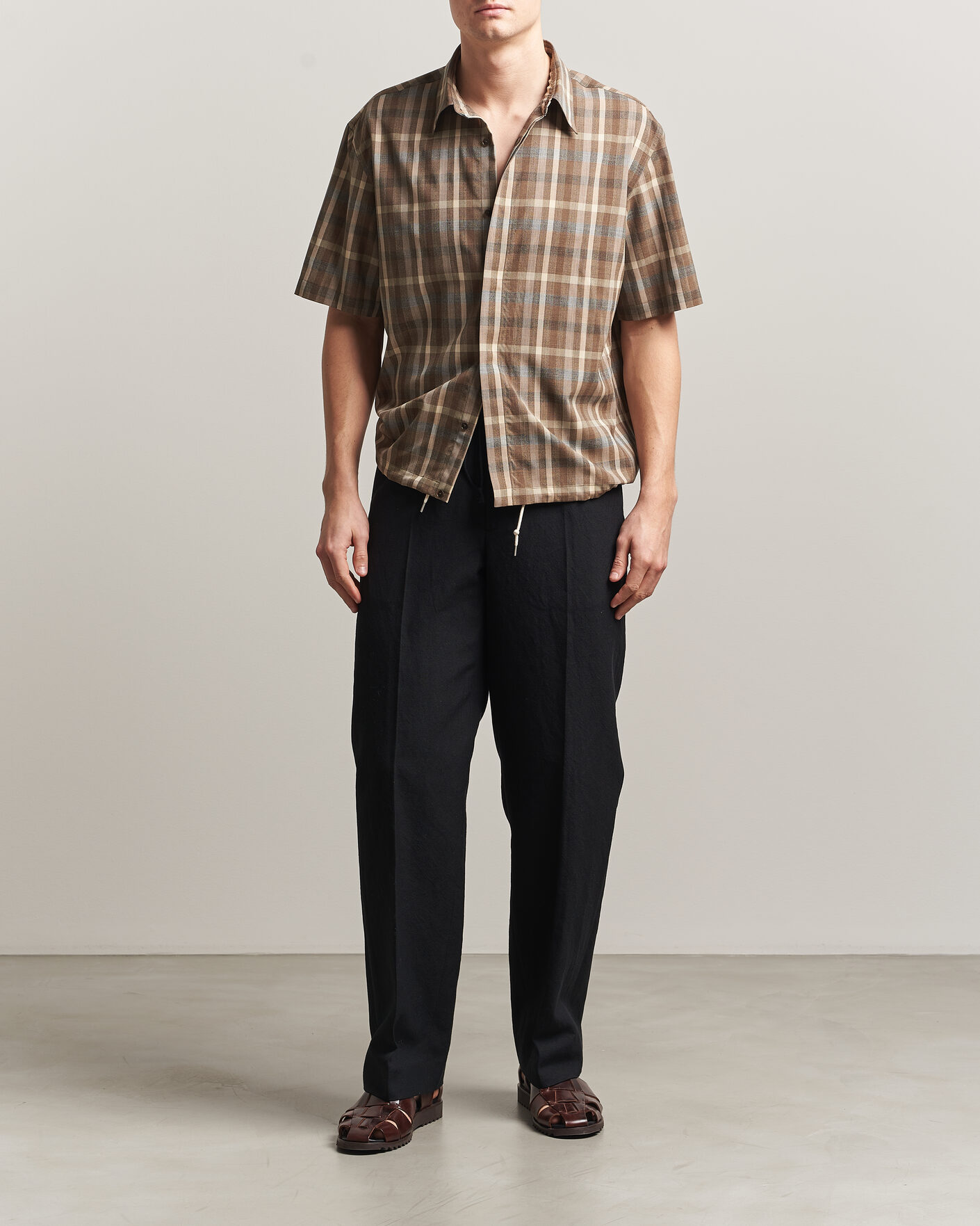 Heren | Overhemden | Auralee | Tropical Wool Half Sleeve Shirt Brown Check