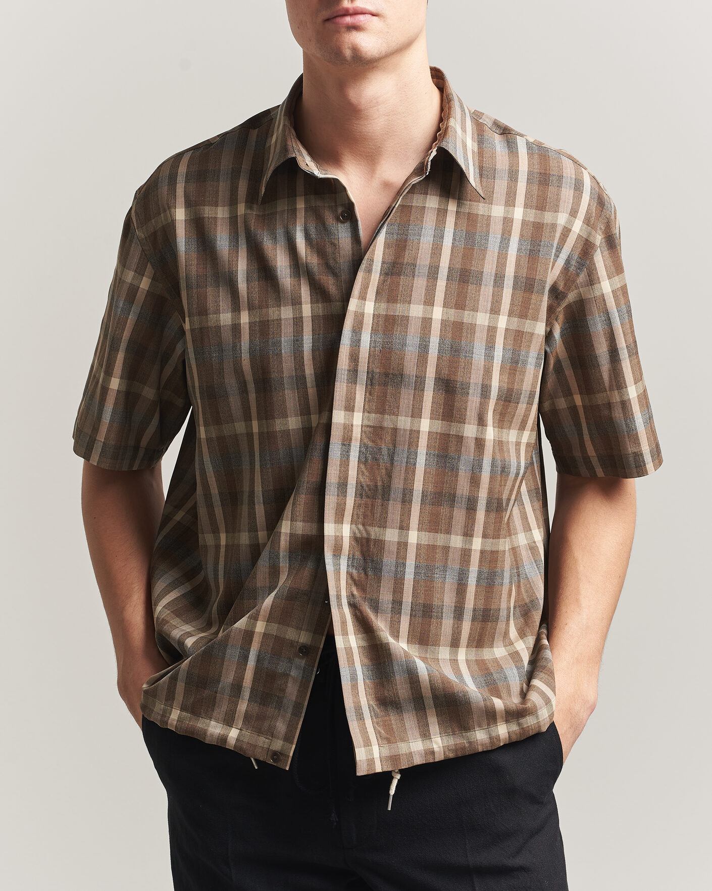 Heren | Overhemden | Auralee | Tropical Wool Half Sleeve Shirt Brown Check