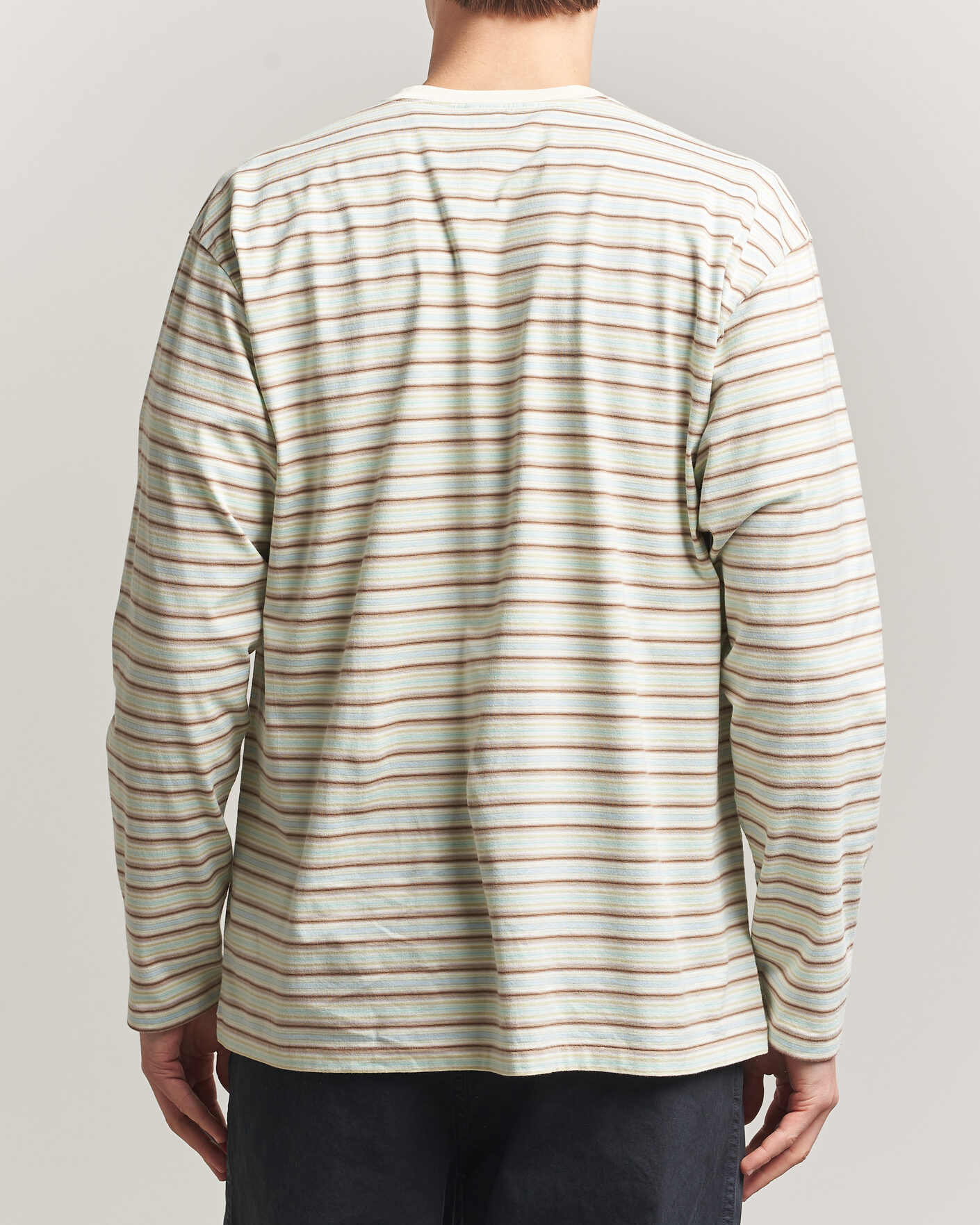 Heren | T-shirts | Auralee | Long Sleeve Cotton T-Shirt Mint Stripe