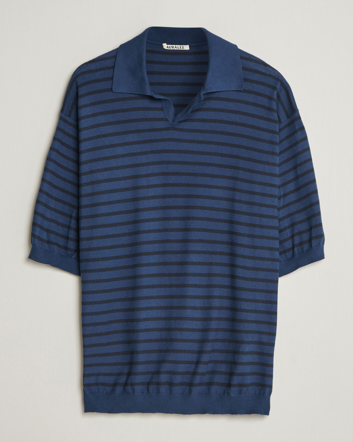 Homme | Polos | Auralee | Cotton Knit Skipper Polo Navy Stripe