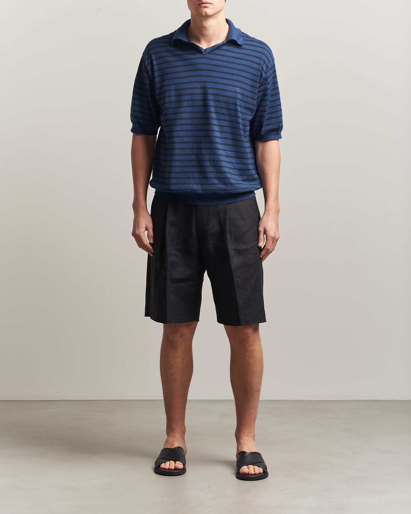 Homme | Polos | Auralee | Cotton Knit Skipper Polo Navy Stripe