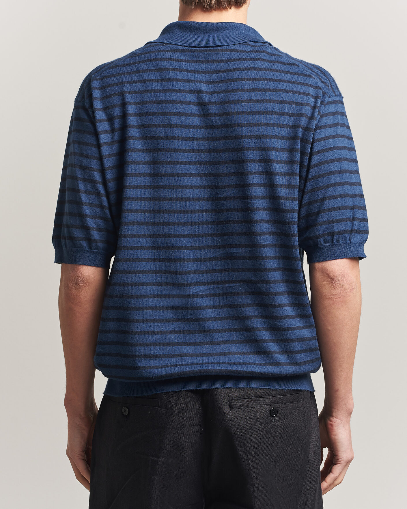 Homme | Polos | Auralee | Cotton Knit Skipper Polo Navy Stripe