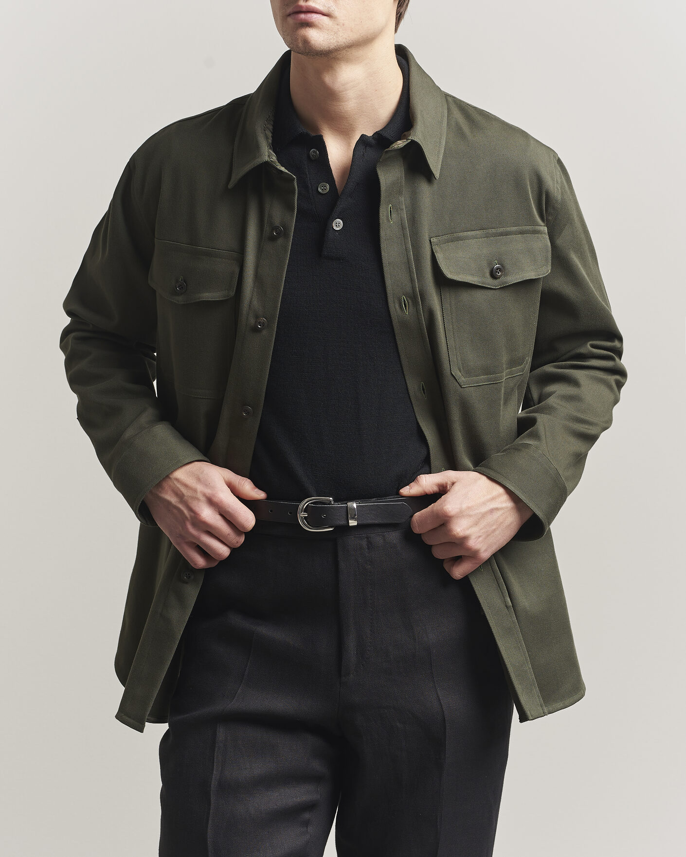 Heren | Overhemden | Caruso | Twill Cotton Overshirt Dark Green
