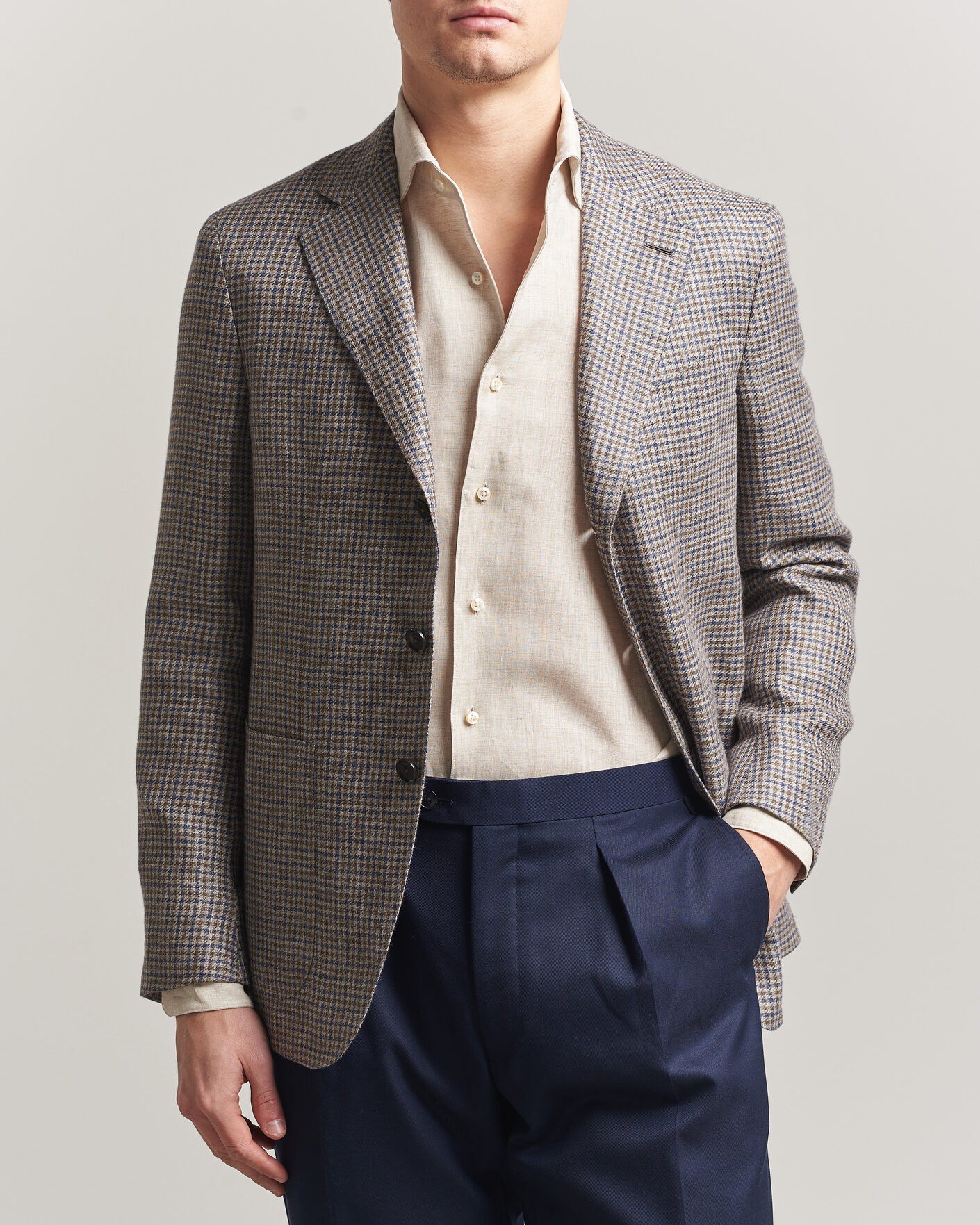 Homme | Blazers | Caruso | Aida Linen/Wool Blazer Navy/Grey Check