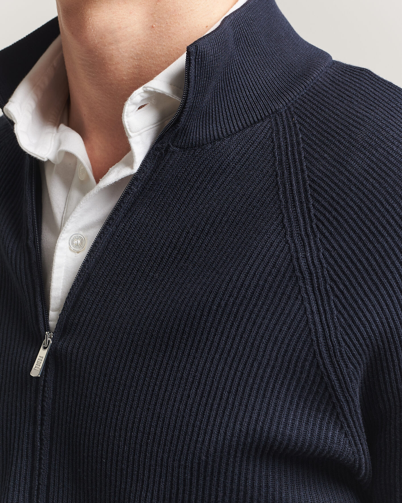 Heren | Truien | Fedeli | Giza Cotton Full Zip Sweater Navy