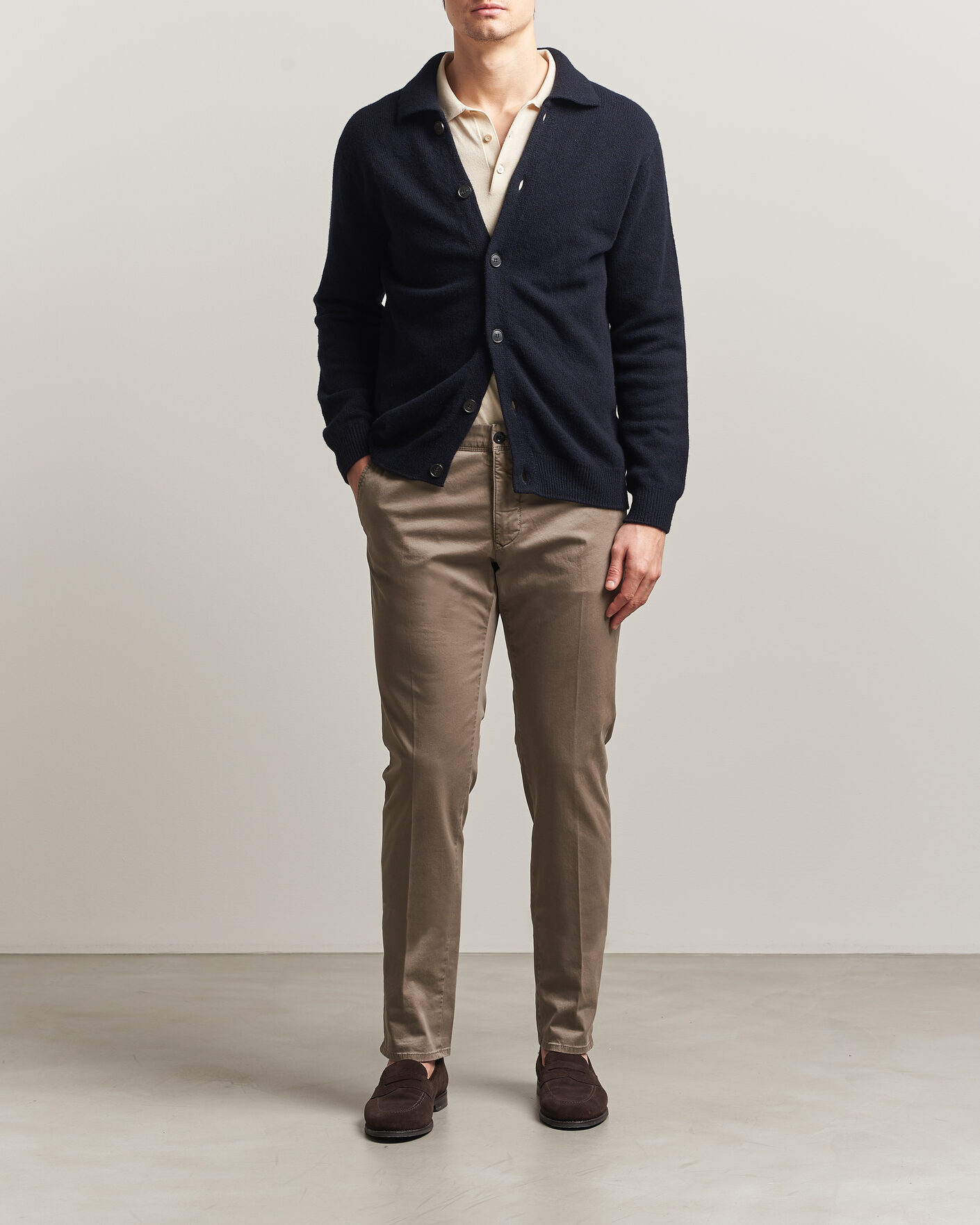 Heren | Broeken | Incotex | Slim Fit Garment Dyed Slacks Taupe