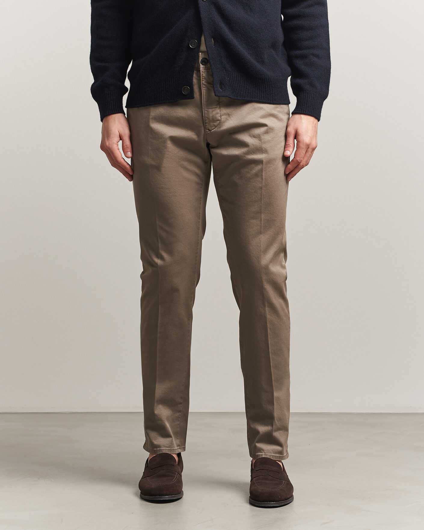 Heren | Broeken | Incotex | Slim Fit Garment Dyed Slacks Taupe