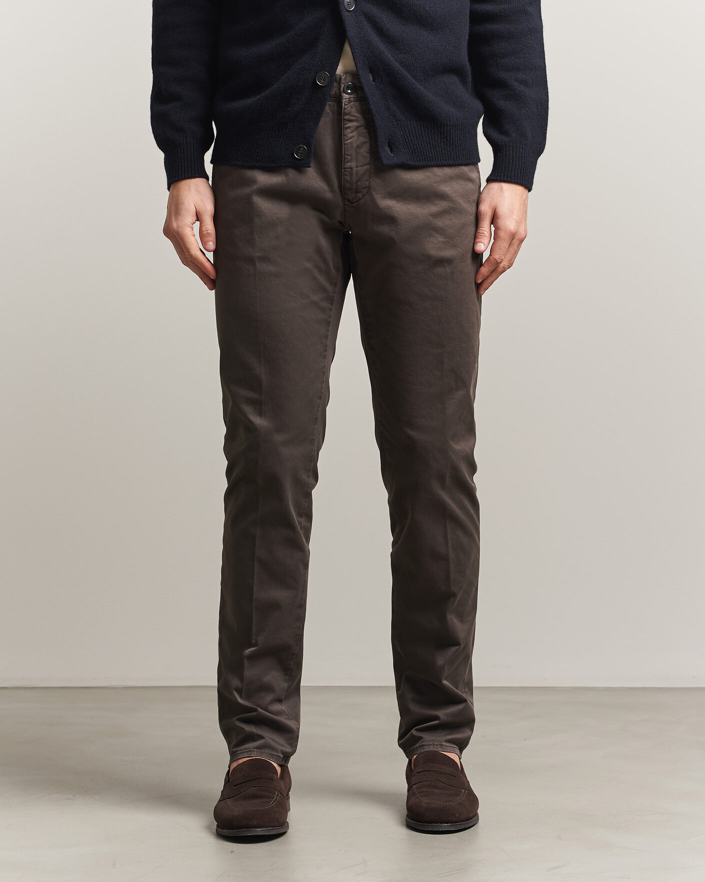 Homme | Pantalons | Incotex | Slim Fit Garment Dyed Slacks Dark Brown