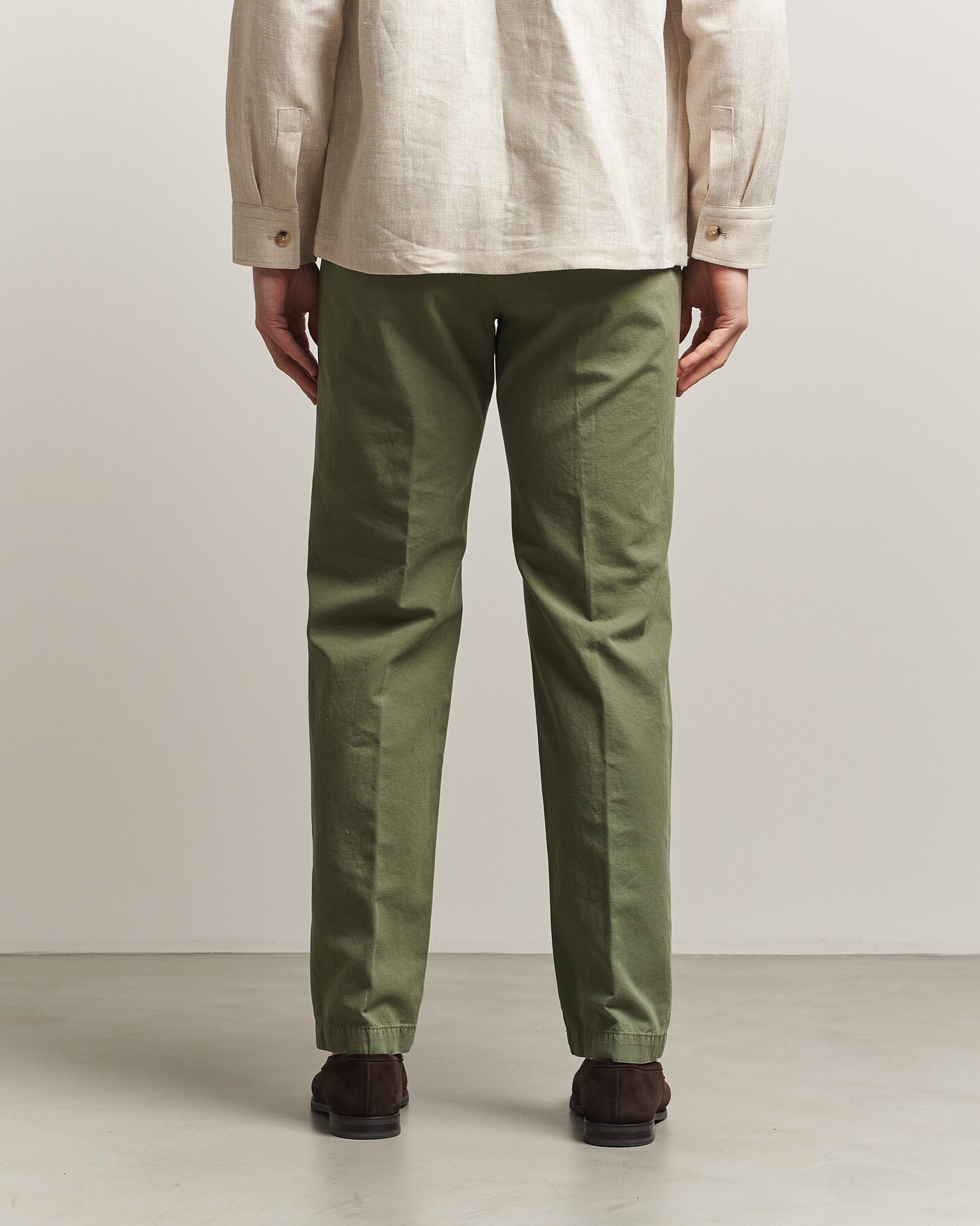 Heren | Broeken | Incotex | Regular Fit Cotton/Linen Slacks Military