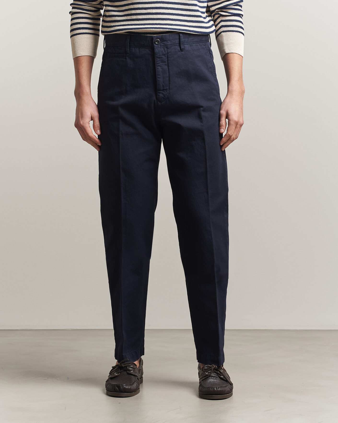 Heren | Broeken | Incotex | Regular Fit Cotton/Linen Slacks Navy