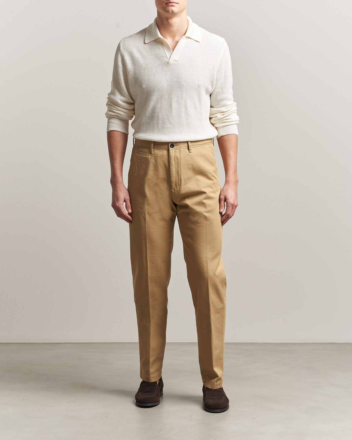 Heren | Broeken | Incotex | Regular Fit Uniform Cotton Slacks Khaki