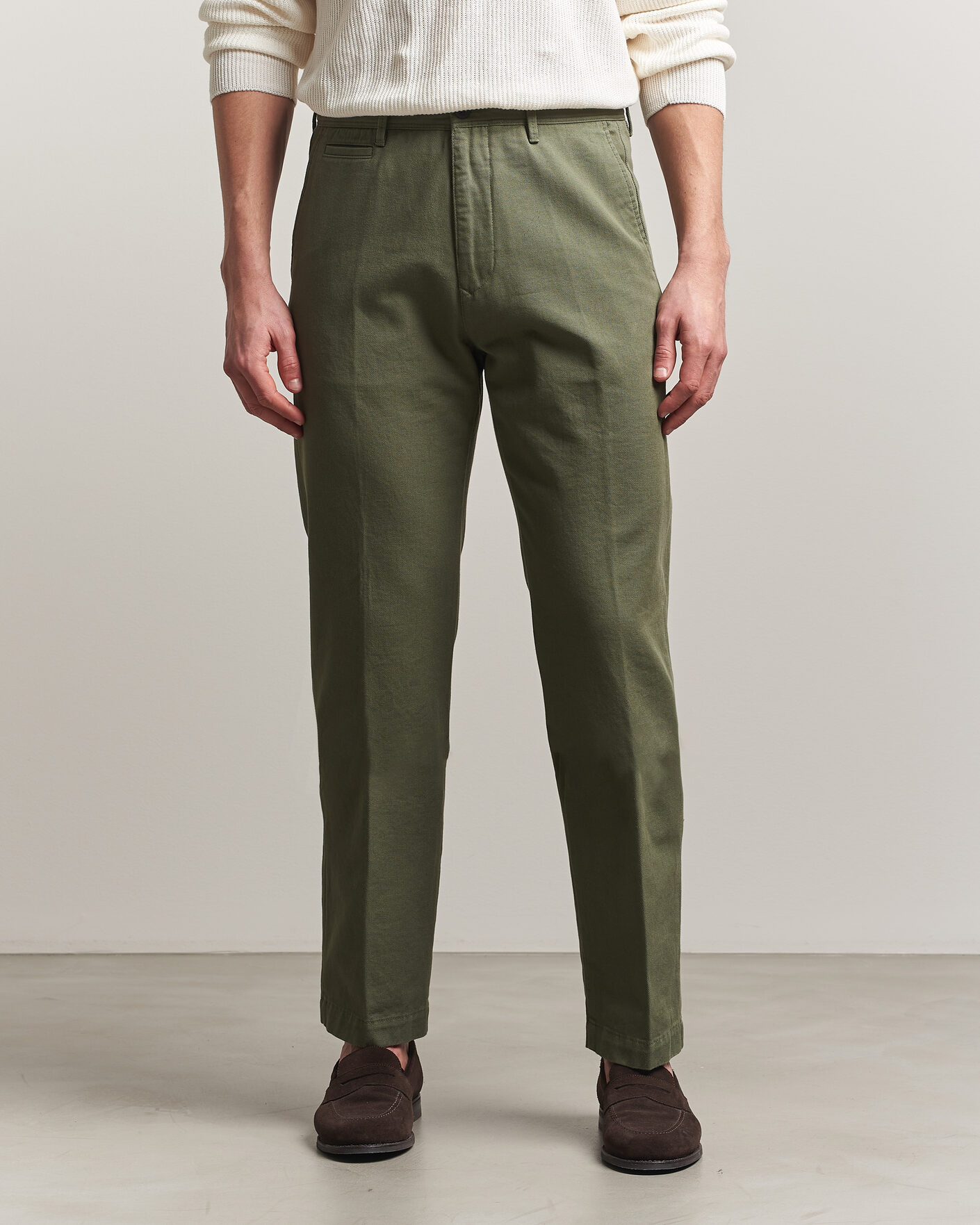 Homme | Pantalons | Incotex | Regular Fit Uniform Cotton Slacks Military