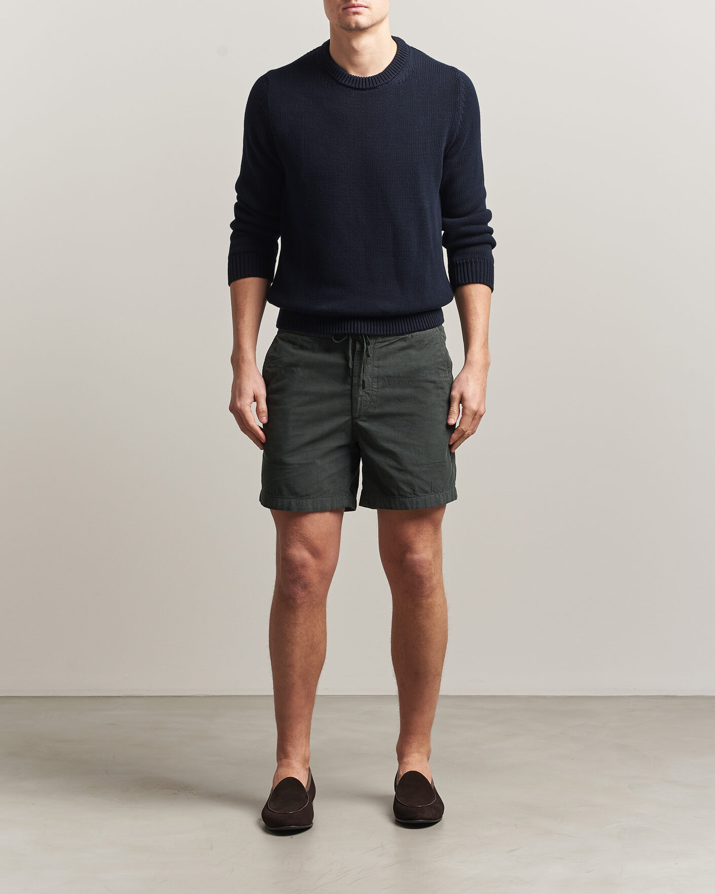 Heren | Korte broek | Incotex | Baby Corduroy Drawstring Shorts Dark Green