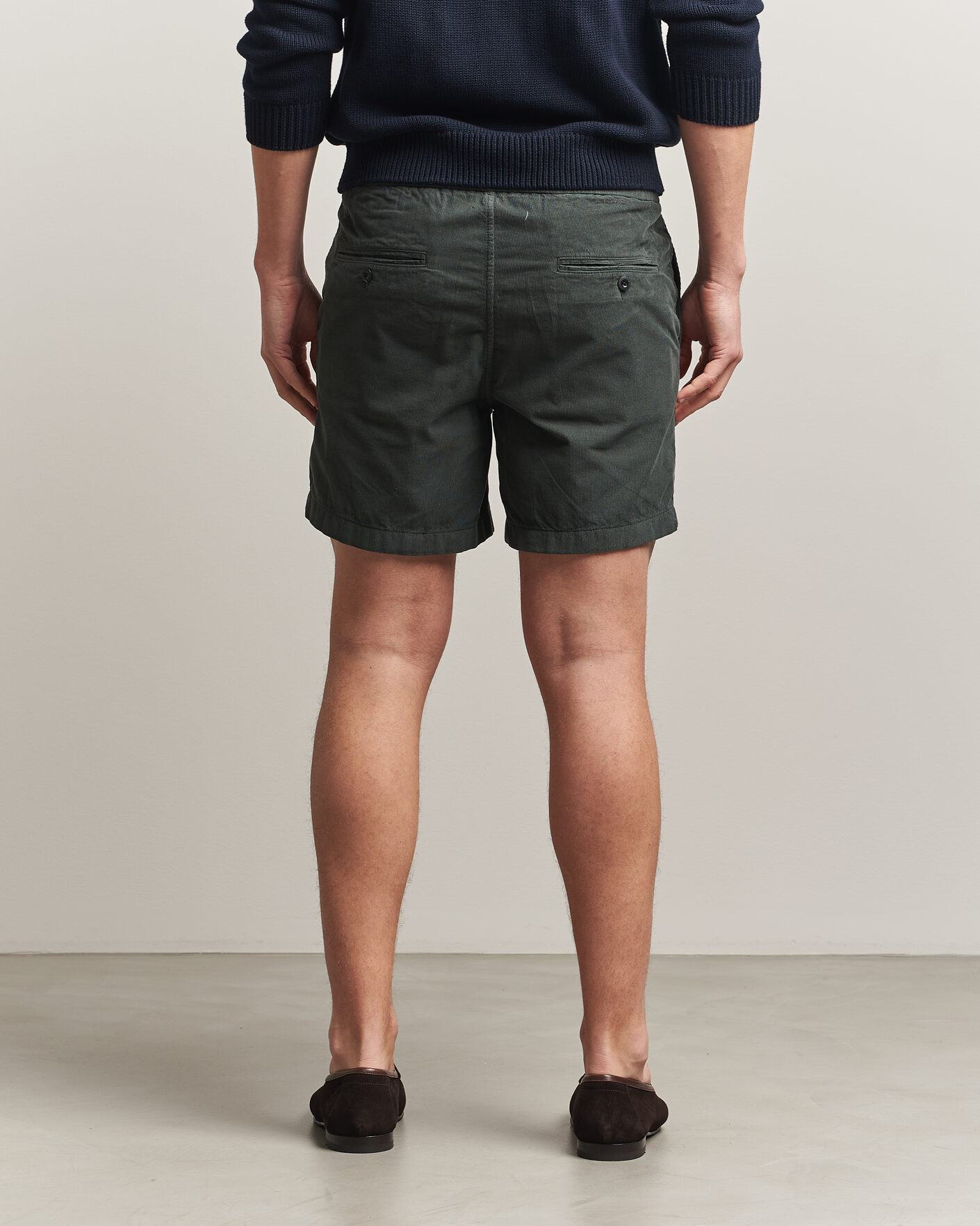 Heren | Korte broek | Incotex | Baby Corduroy Drawstring Shorts Dark Green