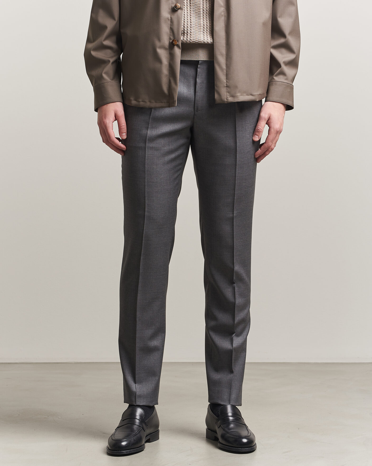 Heren | Broeken | Incotex | Regular Fit Super 100s Wool Pants Grey Melange