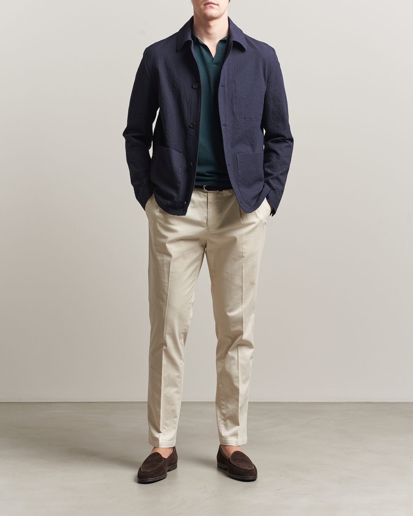 Homme | Manteaux Et Vestes | Incotex | Seersucker Cotton/Silk Chore Jacket Navy