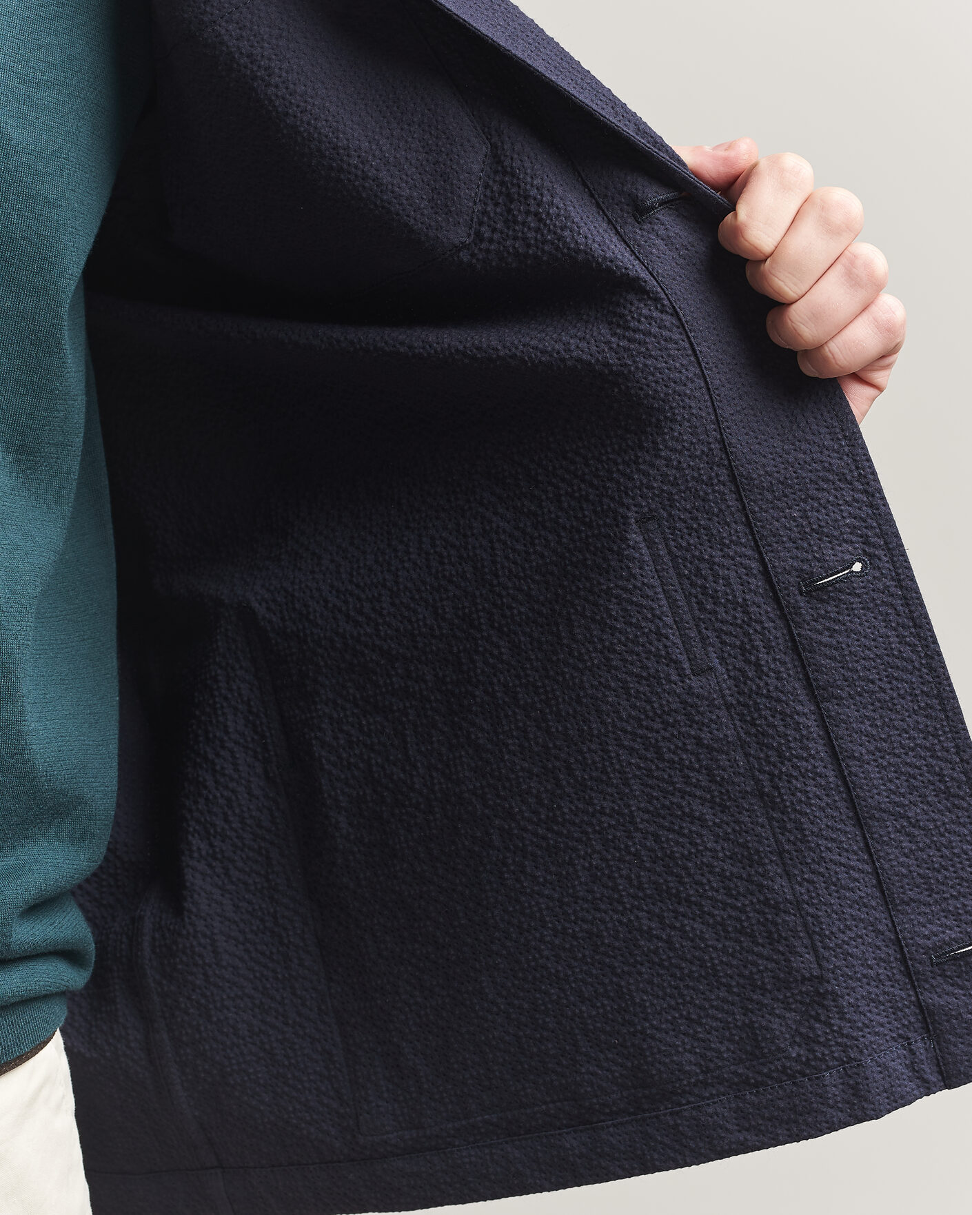 Heren | Jassen | Incotex | Seersucker Cotton/Silk Chore Jacket Navy